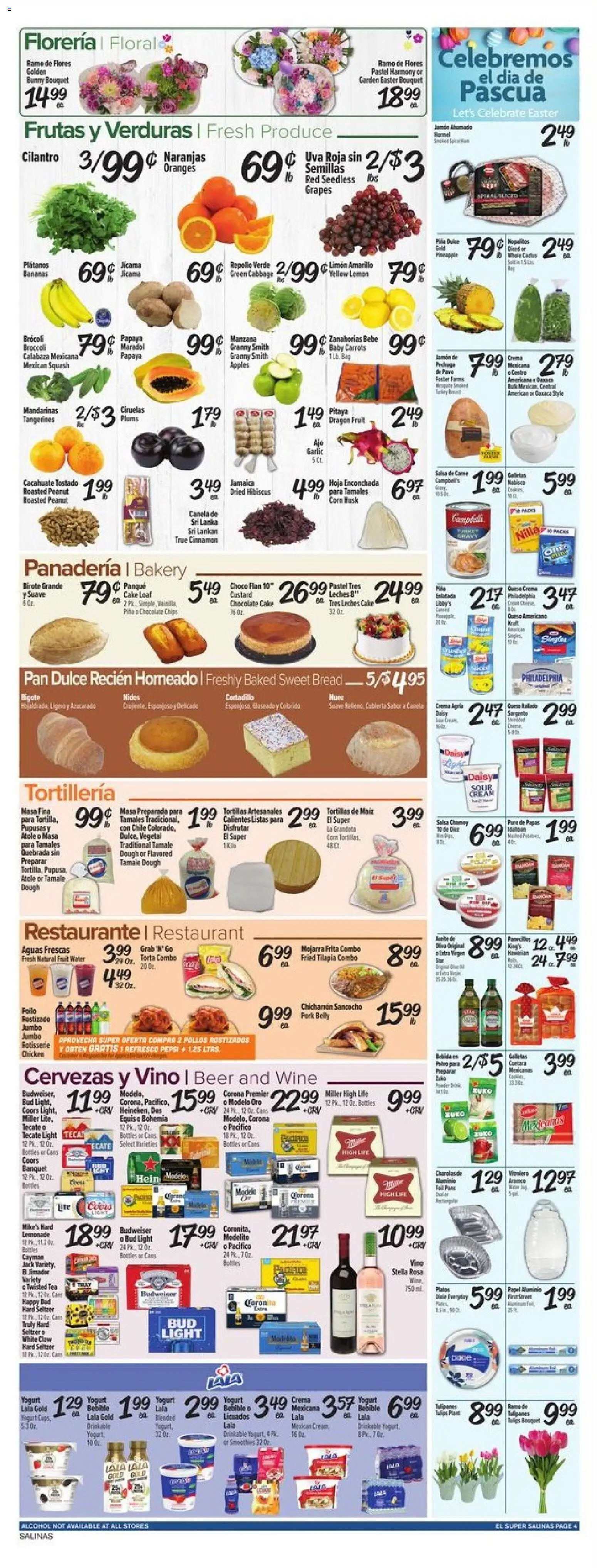 El Super Weekly Ad - CA - valid from 01.04.2026 | Page: 4 | Products: Squash, Wine, Bananas, Garlic