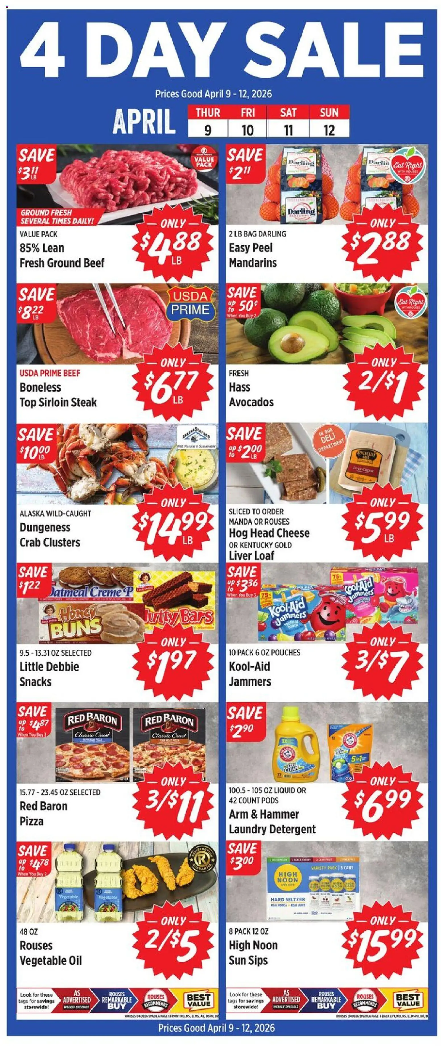 Rouses Weekly Ad - LA - valid from 08.04.2026 | Page: 2 | Products: Mandarins, Hammer, Detergent, Bag