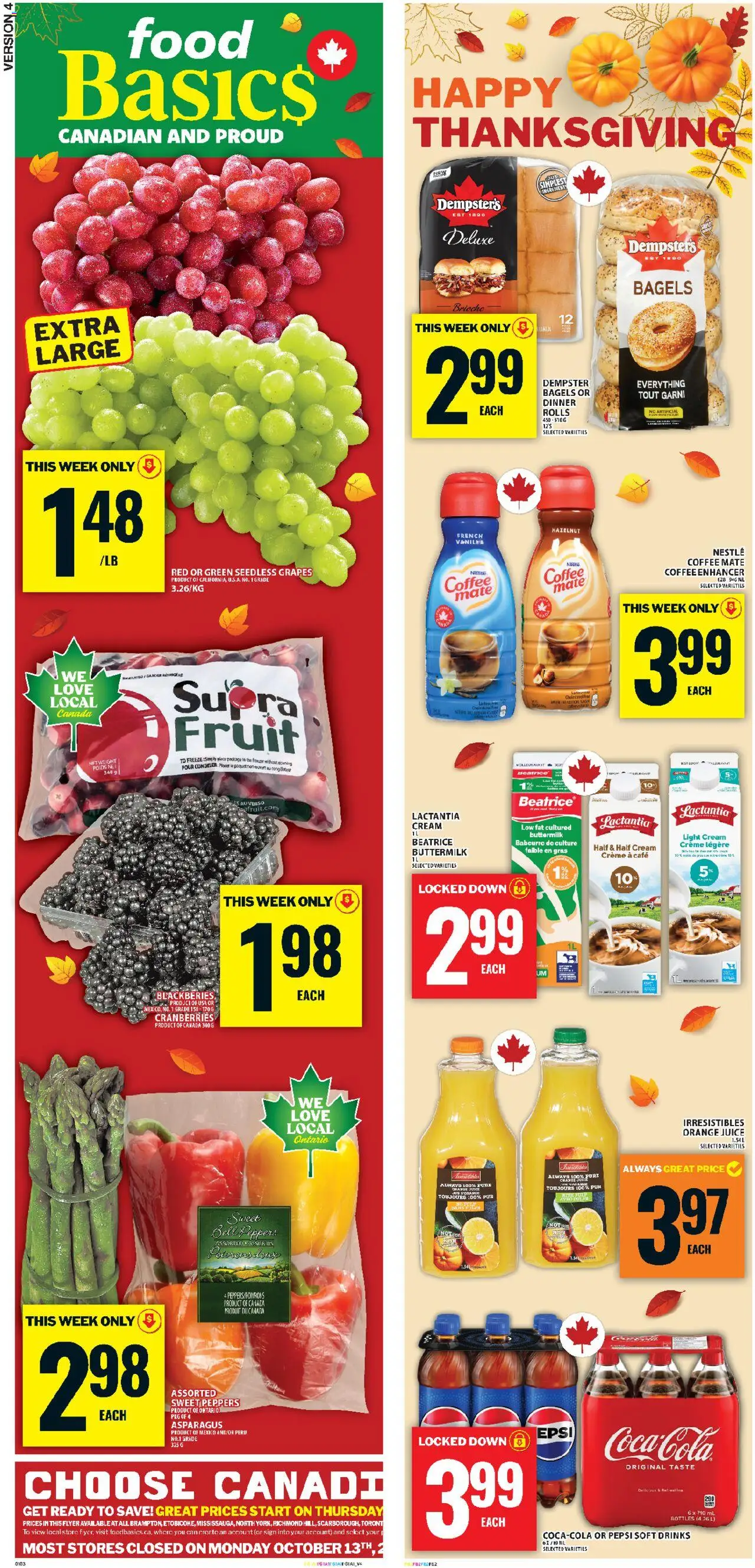 Food Basics flyer valid from 09.10.2025 | Page: 2 | Products: Cream, Freezer, Coffee, Juice