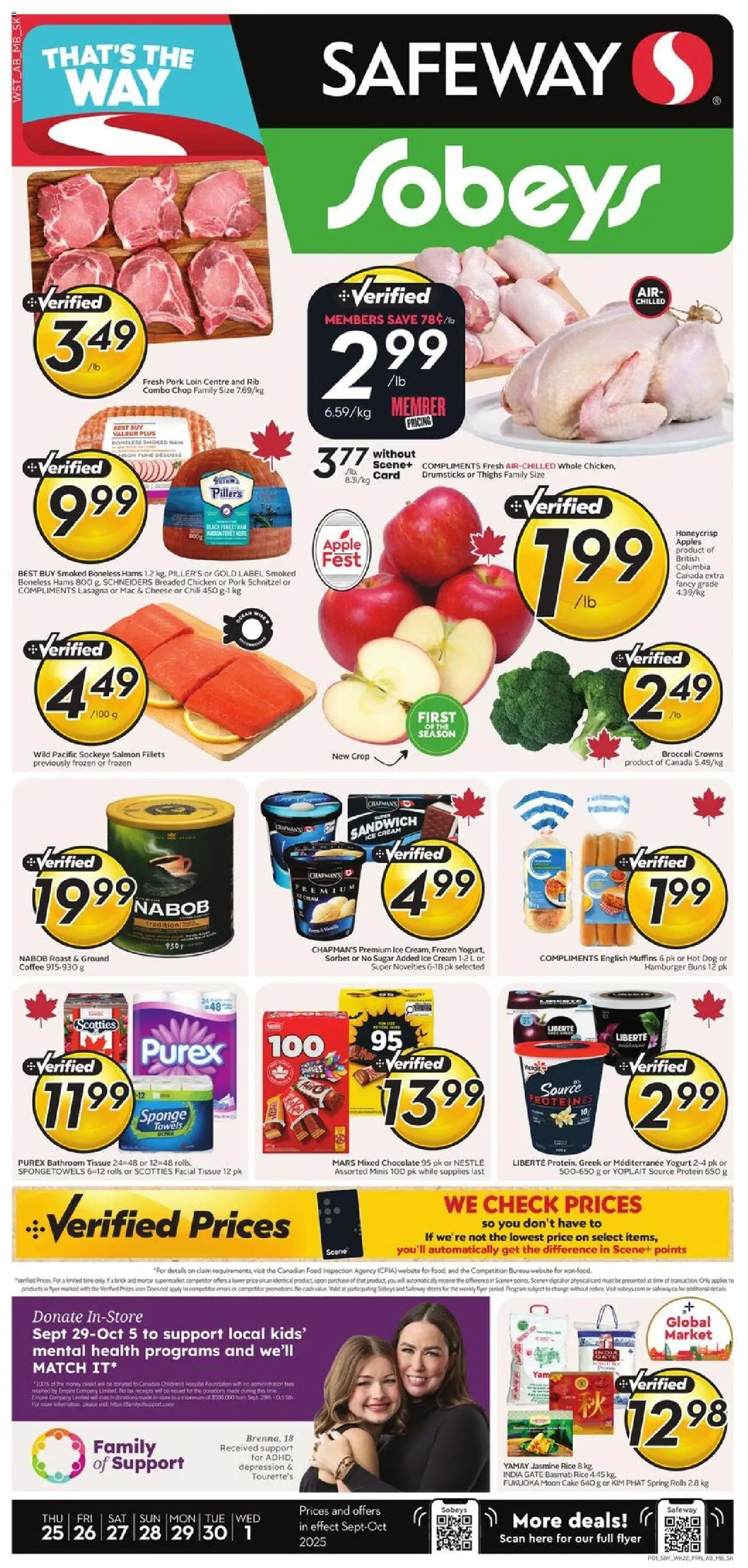 Safeway flyer valid from 25.09.2025 | Page: 1 | Products: Cheese, Ham, Chicken, Pork