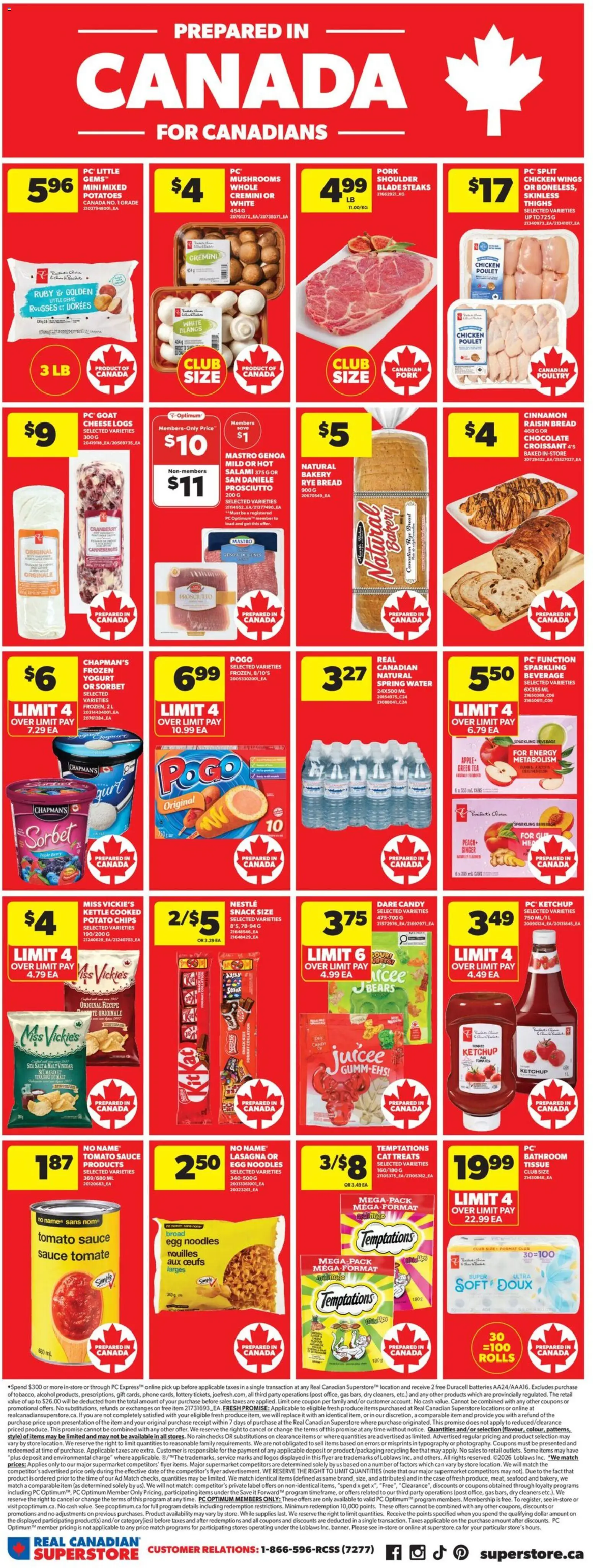 Real Canadian Superstore flyer valid from 12.02.2026 | Page: 6 | Products: Potatoes, Bakery, Yogurt, Pork