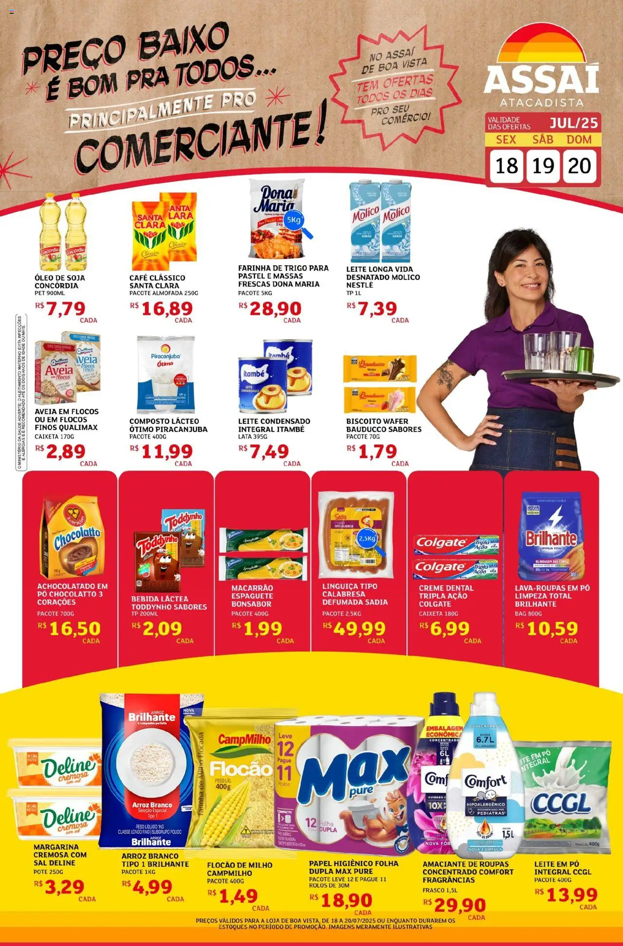 Assaí Atacadista Folheto - válido de 18.07.2025 | Página: 1 | Produtos: Farinha de trigo, Macarrão, Amaciante, Margarina