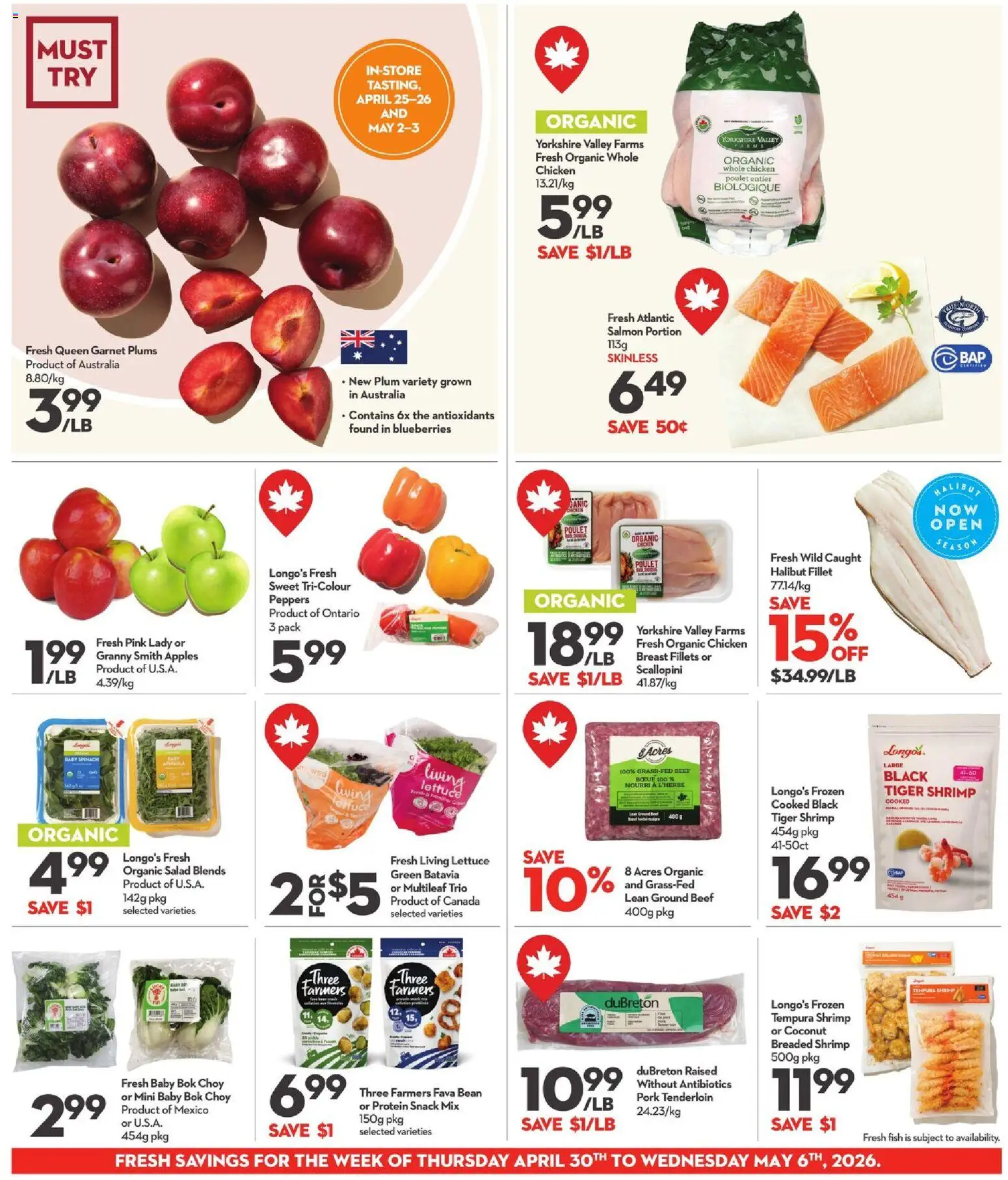 Longo's flyer valid from 30.04.2026 | Page: 5 | Products: Fish, Salad, Pork, Apples