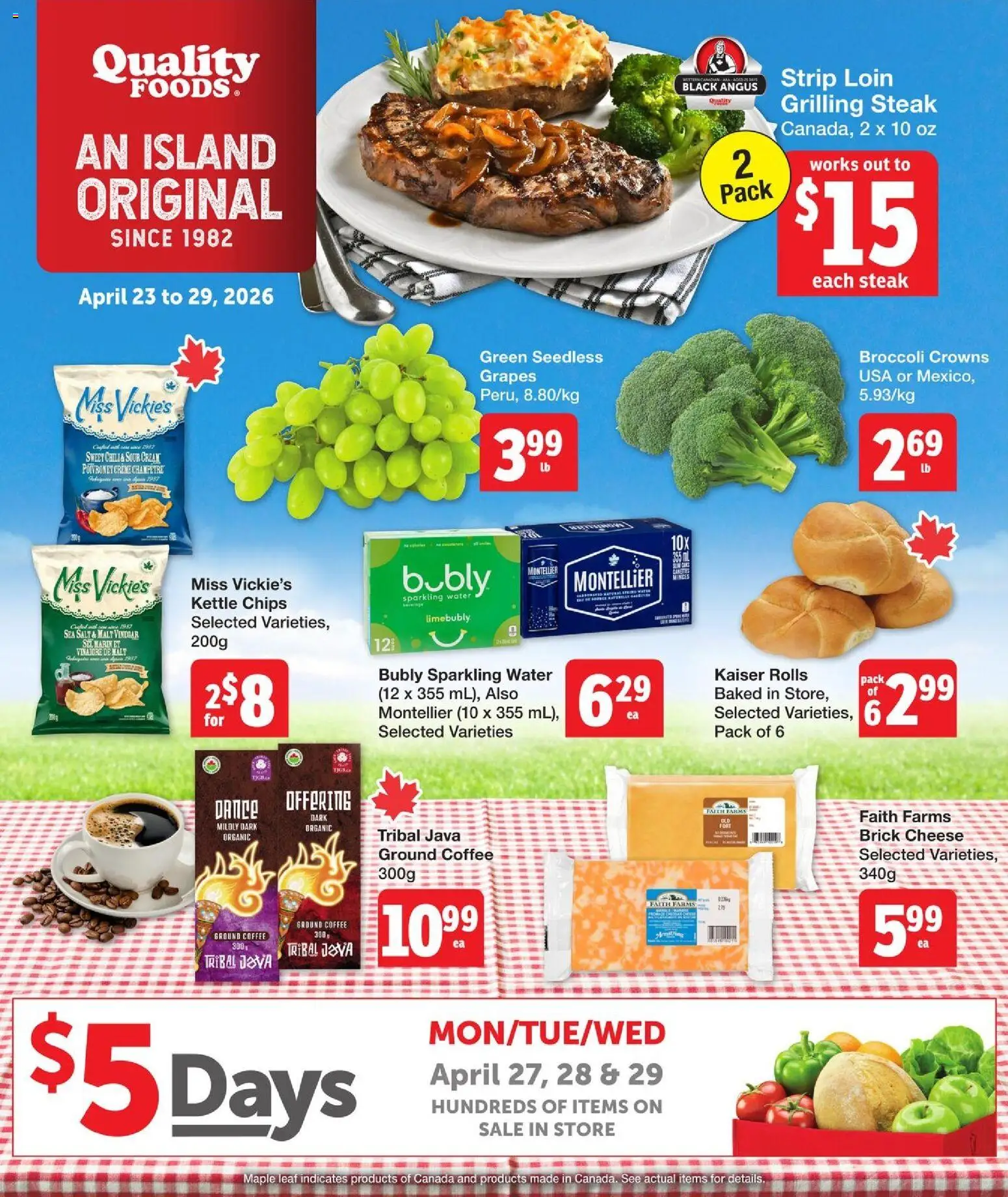 Quality Foods flyer valid from 23.04.2026 | Page: 1 | Products: Sour cream, Chips, Cream, Coffee
