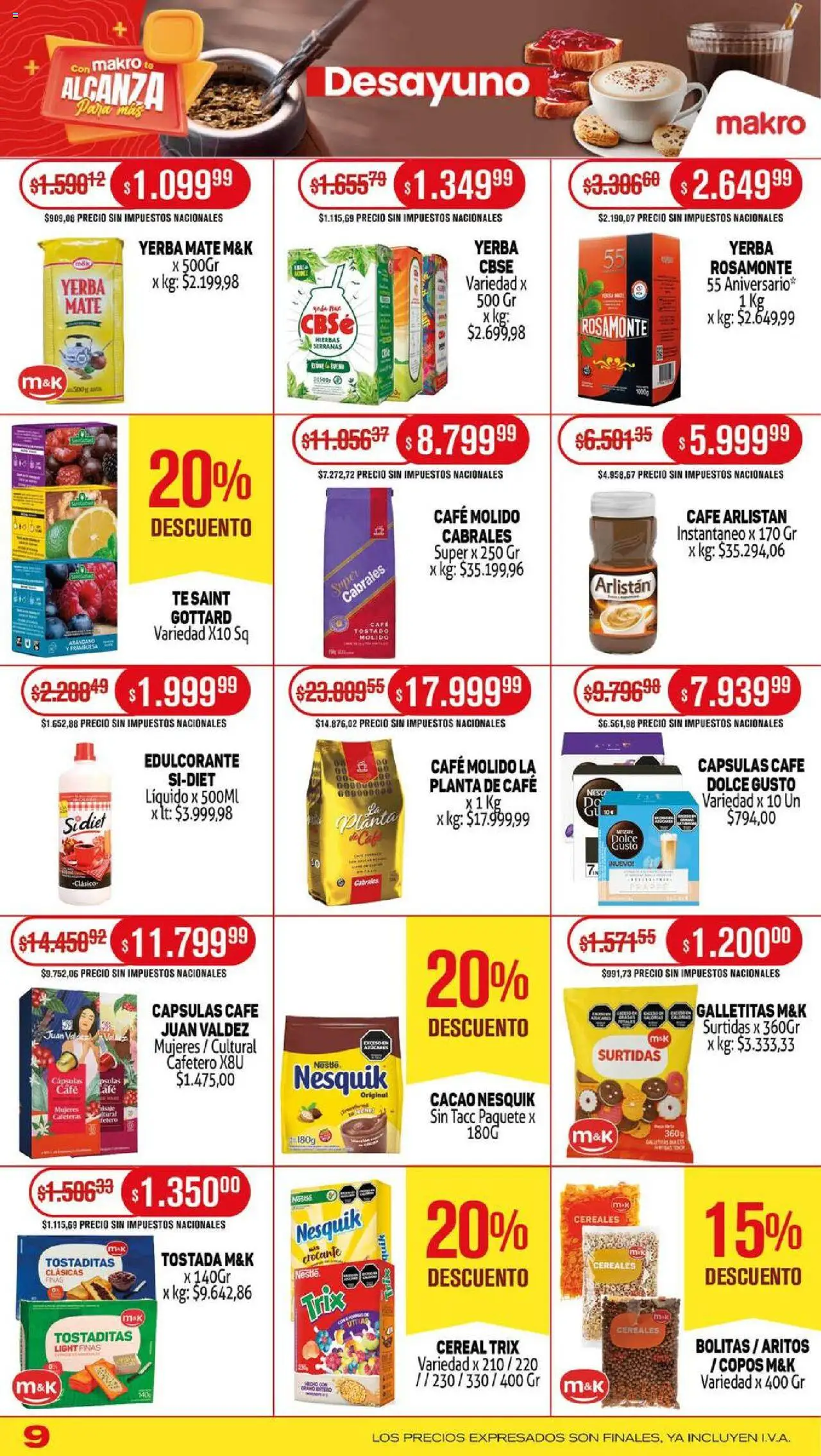 Makro ofertas │ válido desde el 07.08.2025 | Página: 9 | Productos: Cafetera, Galletitas, Yerba, Cacao