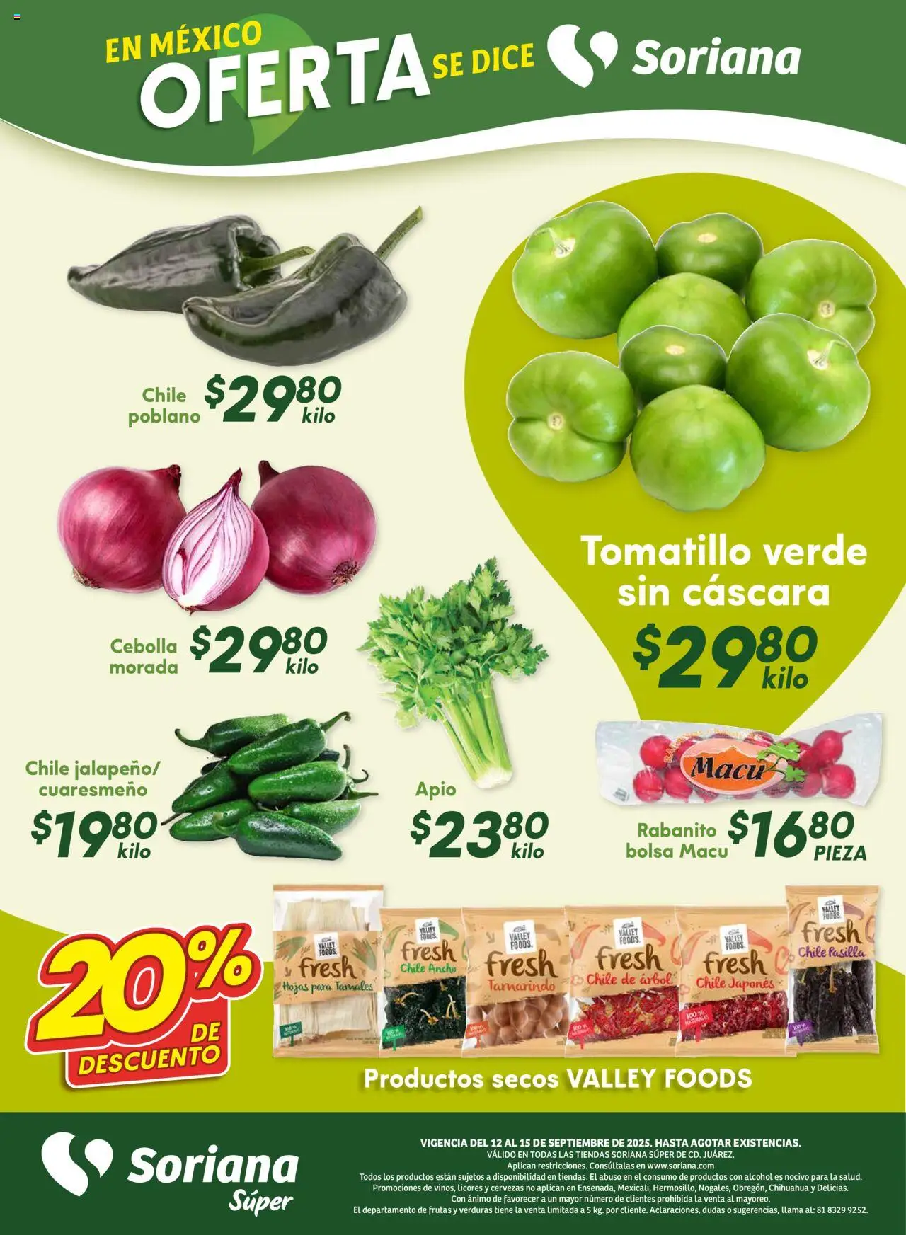 Nuevas ofertas de Soriana válidas en toda la República Mexicana desde el 12.09.2025. ¡Encuentra las mejores ofertas en Soriana - Fin de Semana Súper: Juárez! | Página: 5 | Productos: Cebolla, Bolsa, Apio