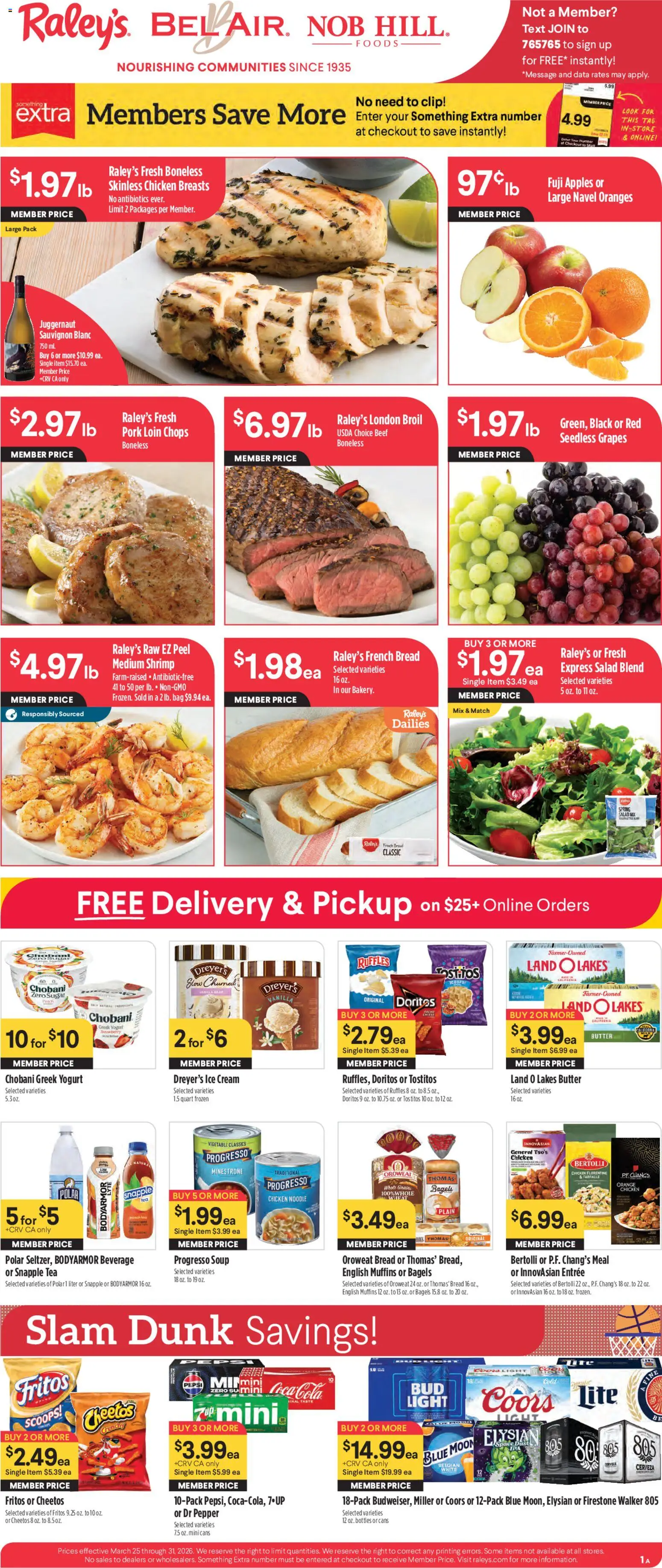 Raley's Weekly Ad - valid from 25.03.2026 | Page: 1 | Products: Clip, Bread, Peach, Bag