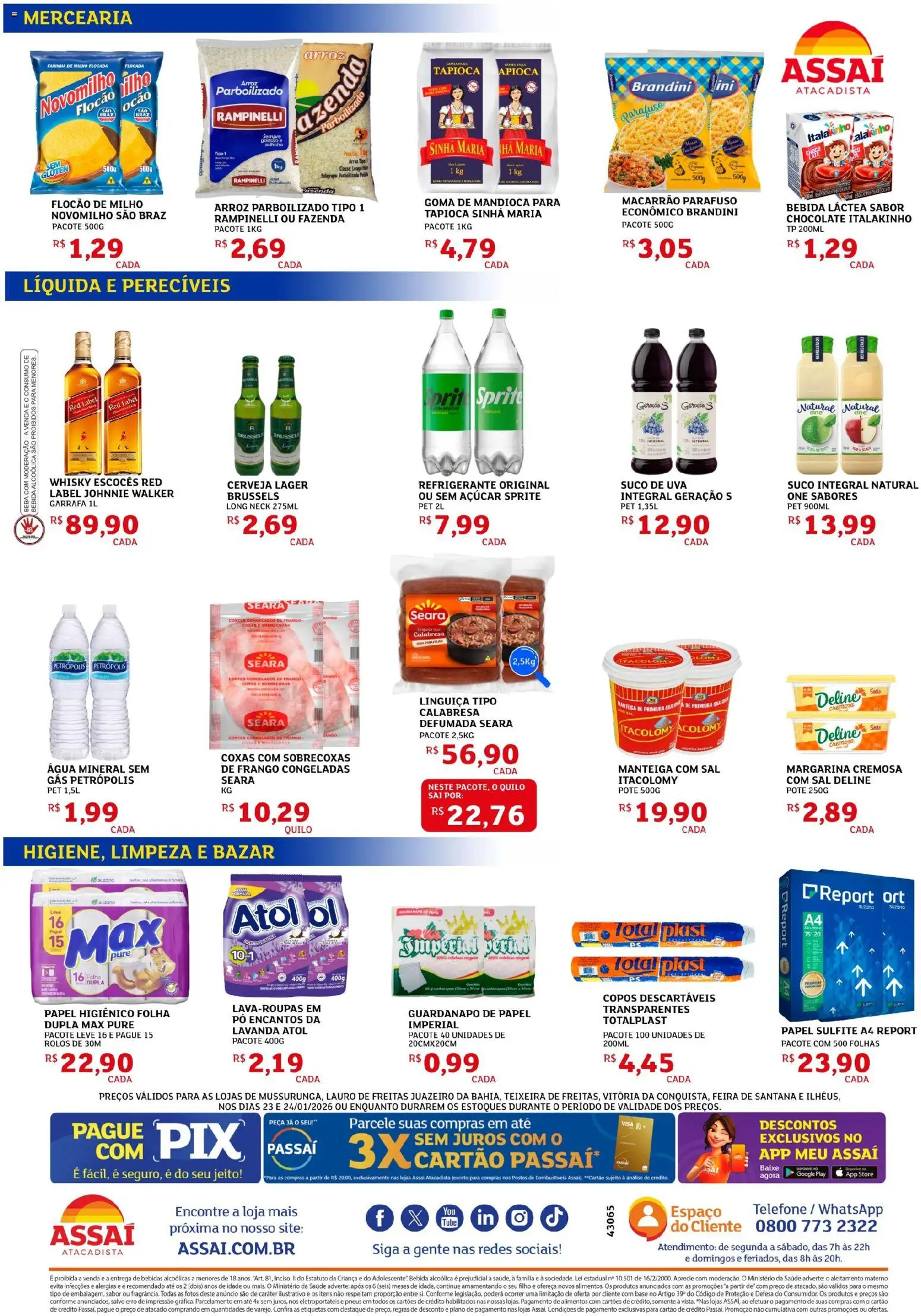 Assaí Atacadista Folheto - válido de 23.01.2026 | Página: 2 | Produtos: Tapioca, Arroz, Sal, Papel higiênico
