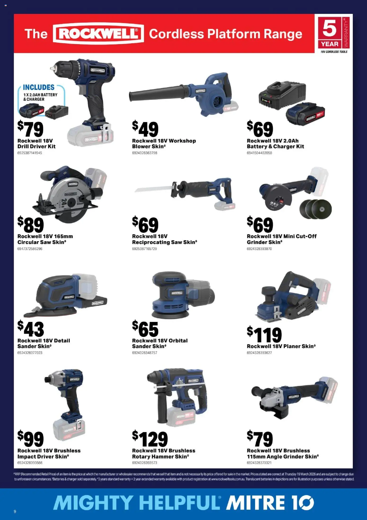 Mitre 10 catalogue - valid from 29.04.2026 | Page: 9 | Products: Battery, Charger, Tools, Grinder