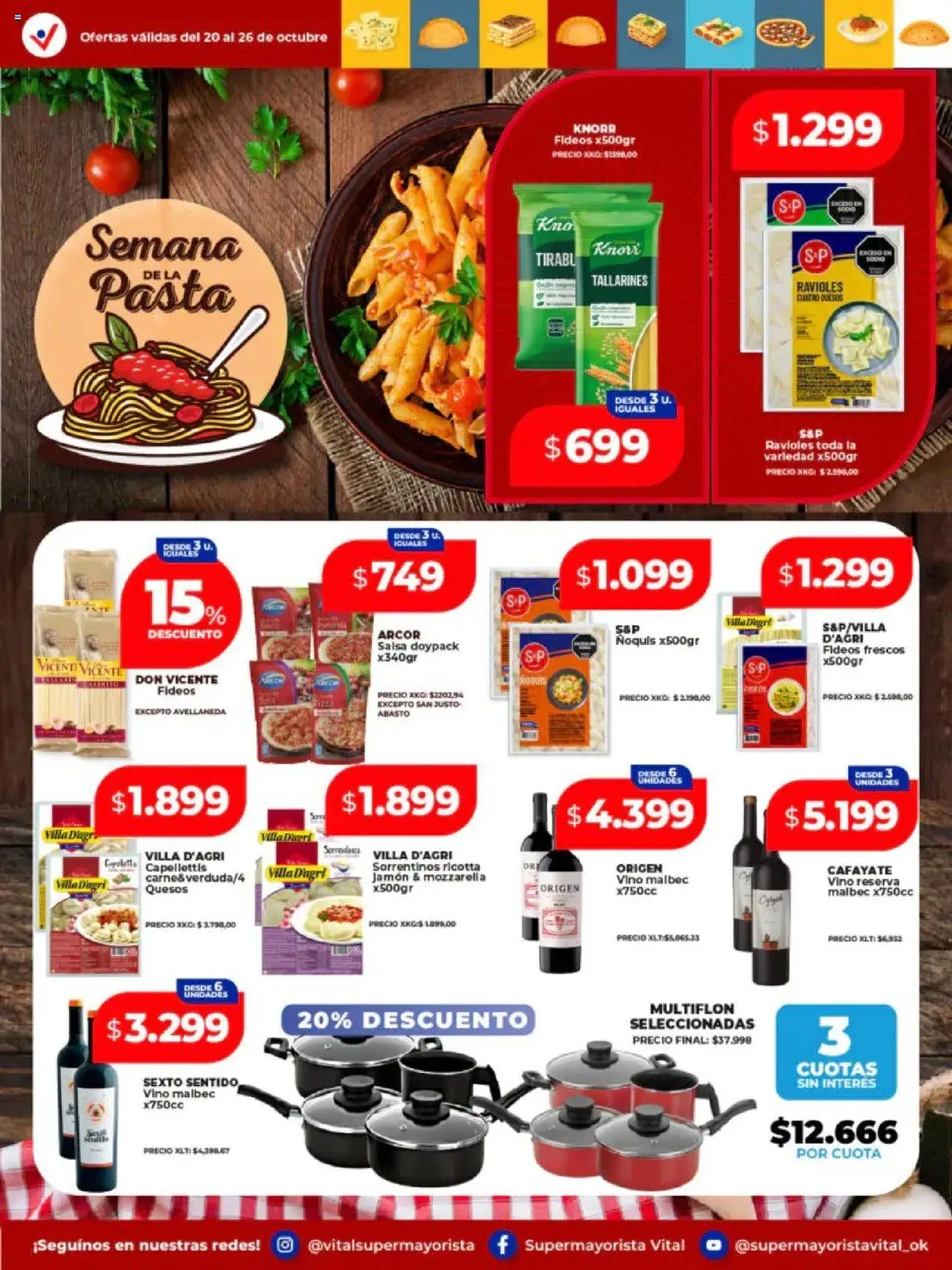 Vital - Ofertas- Salta │ válido desde el 20.10.2025 | Página: 15 | Productos: Ravioles, Vino, Ñoquis, Pasta