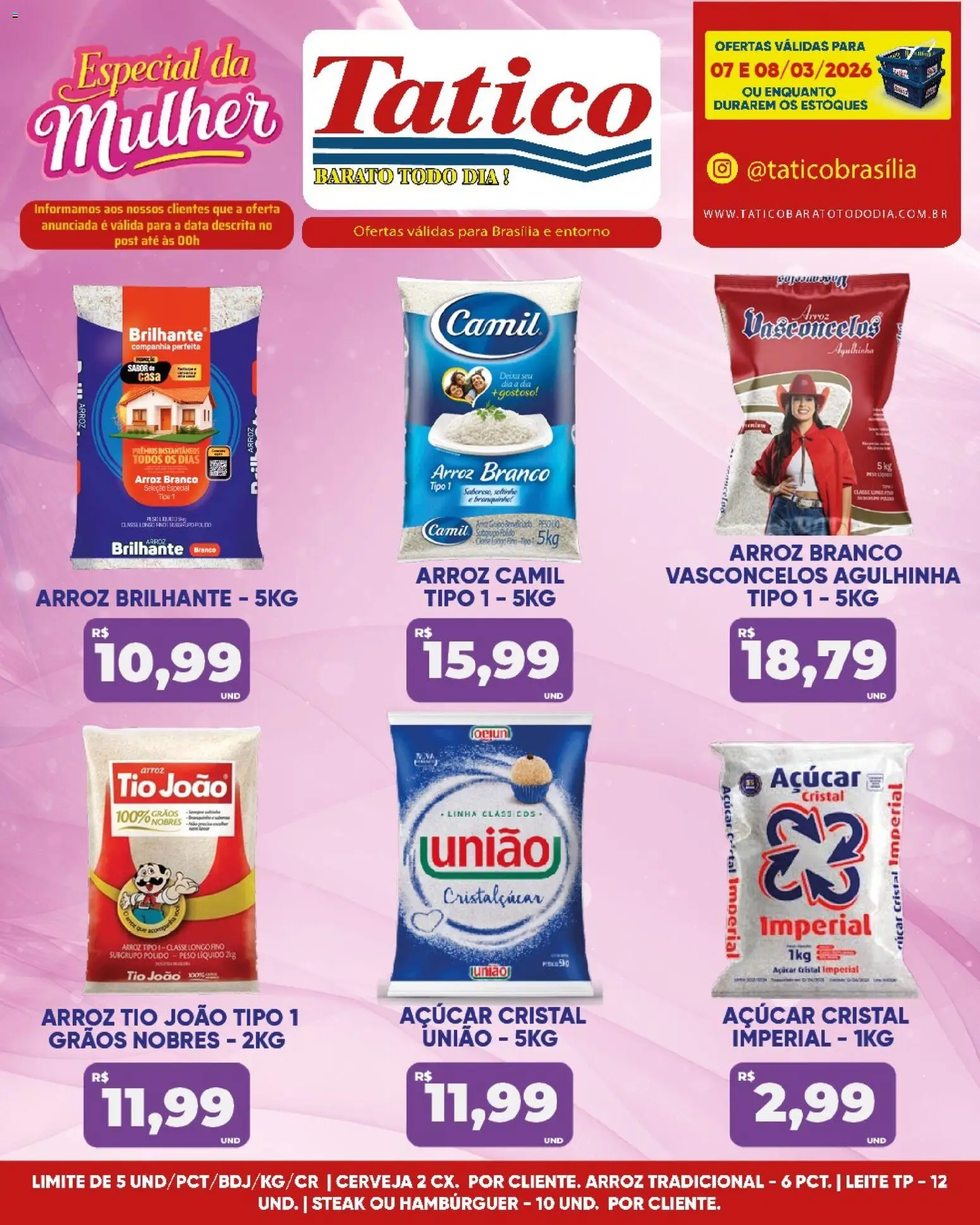Tatico Folheto - válido de 07.03.2026 | Página: 1 | Produtos: Leite, Arroz, Hambúrguer, Açúcar