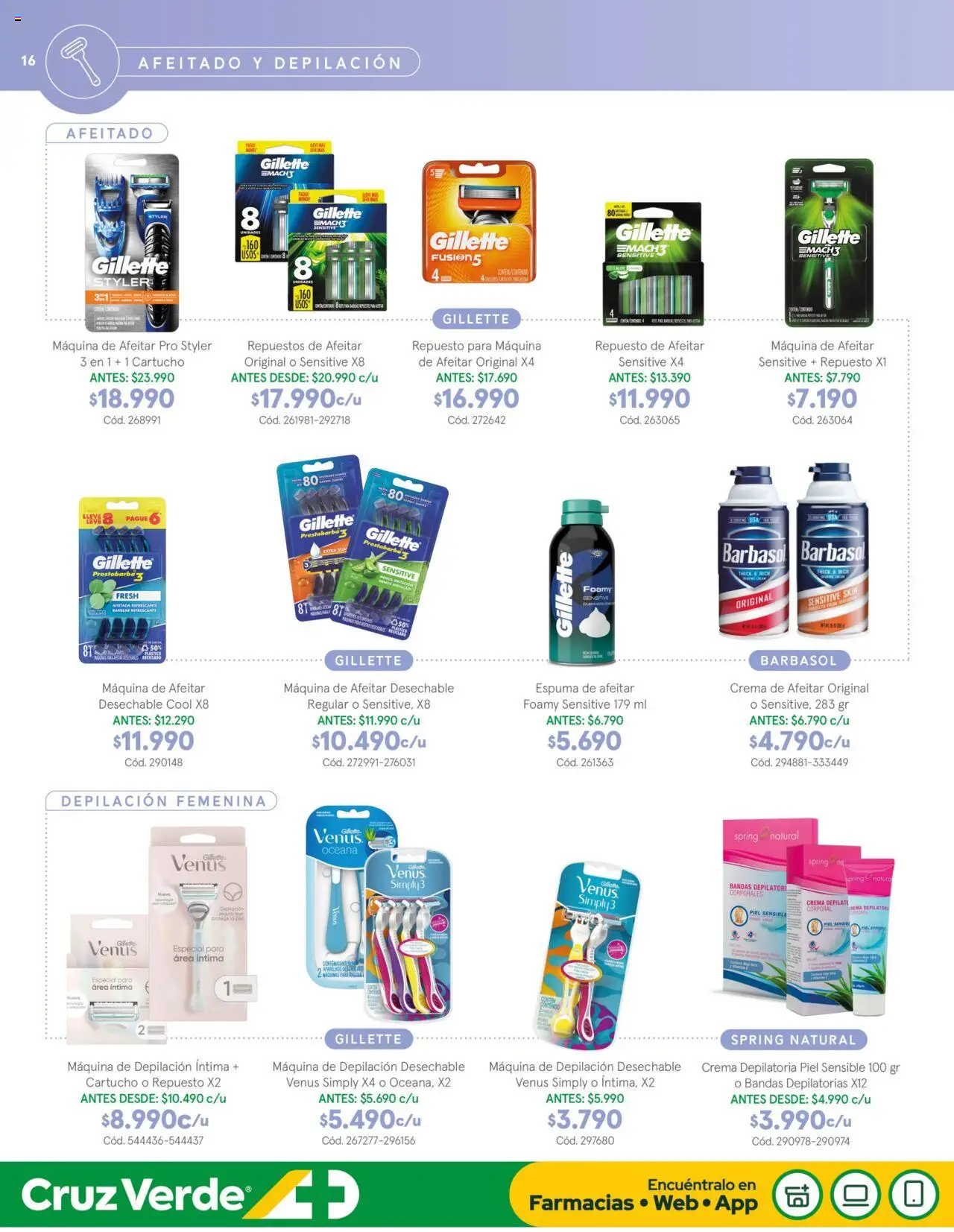 Belleza y Cuidado Personal Cruz Verde │ válido desde el 01.08.2025 | Página: 16 | Productos: Bandas depilatorias, Maquina de afeitar, Espuma de afeitar, Crema depilatoria