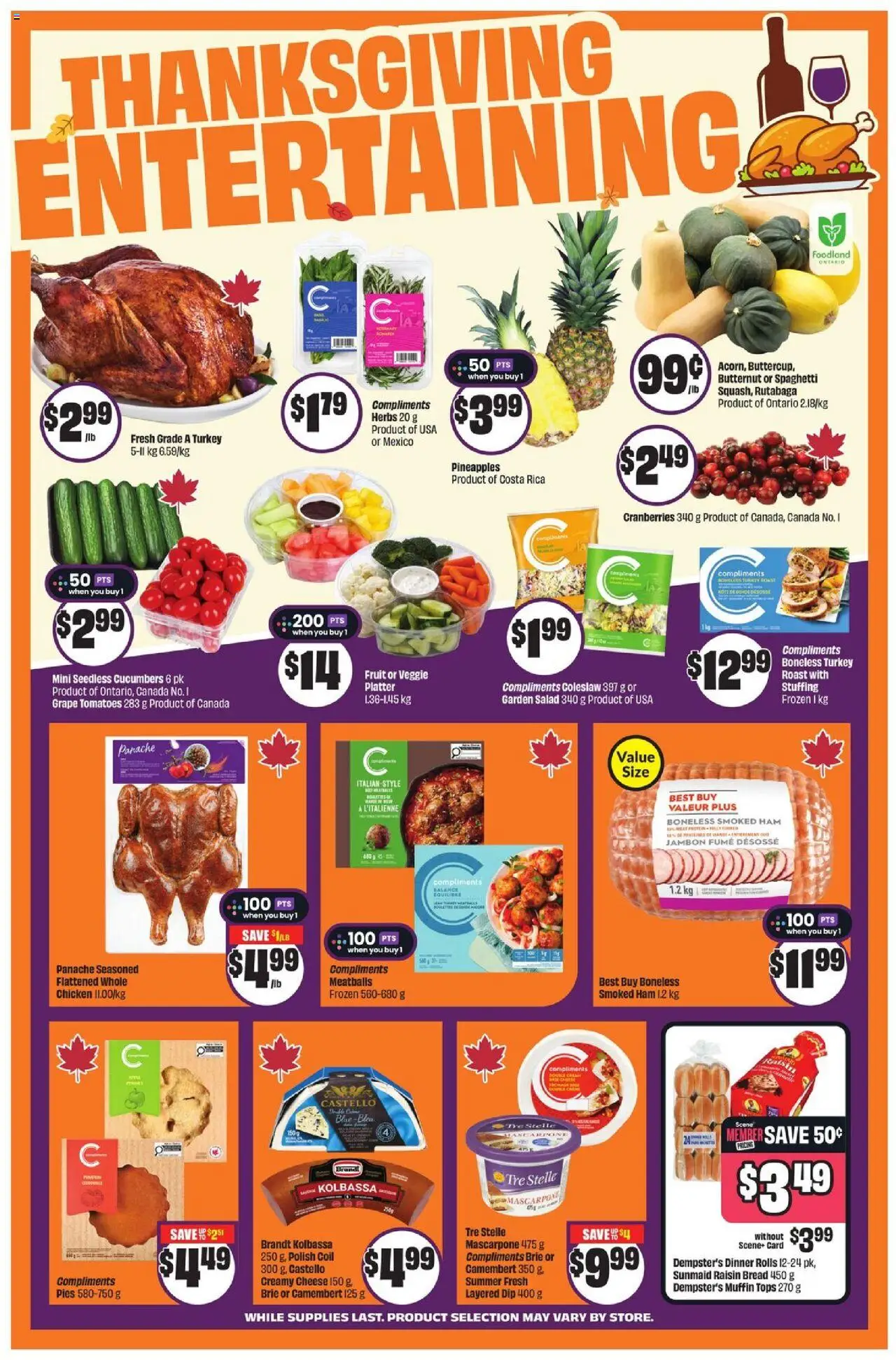 FreshCo flyer valid from 09.10.2025 | Page: 5 | Products: Cucumbers, Bread, Ham, Tomatoes