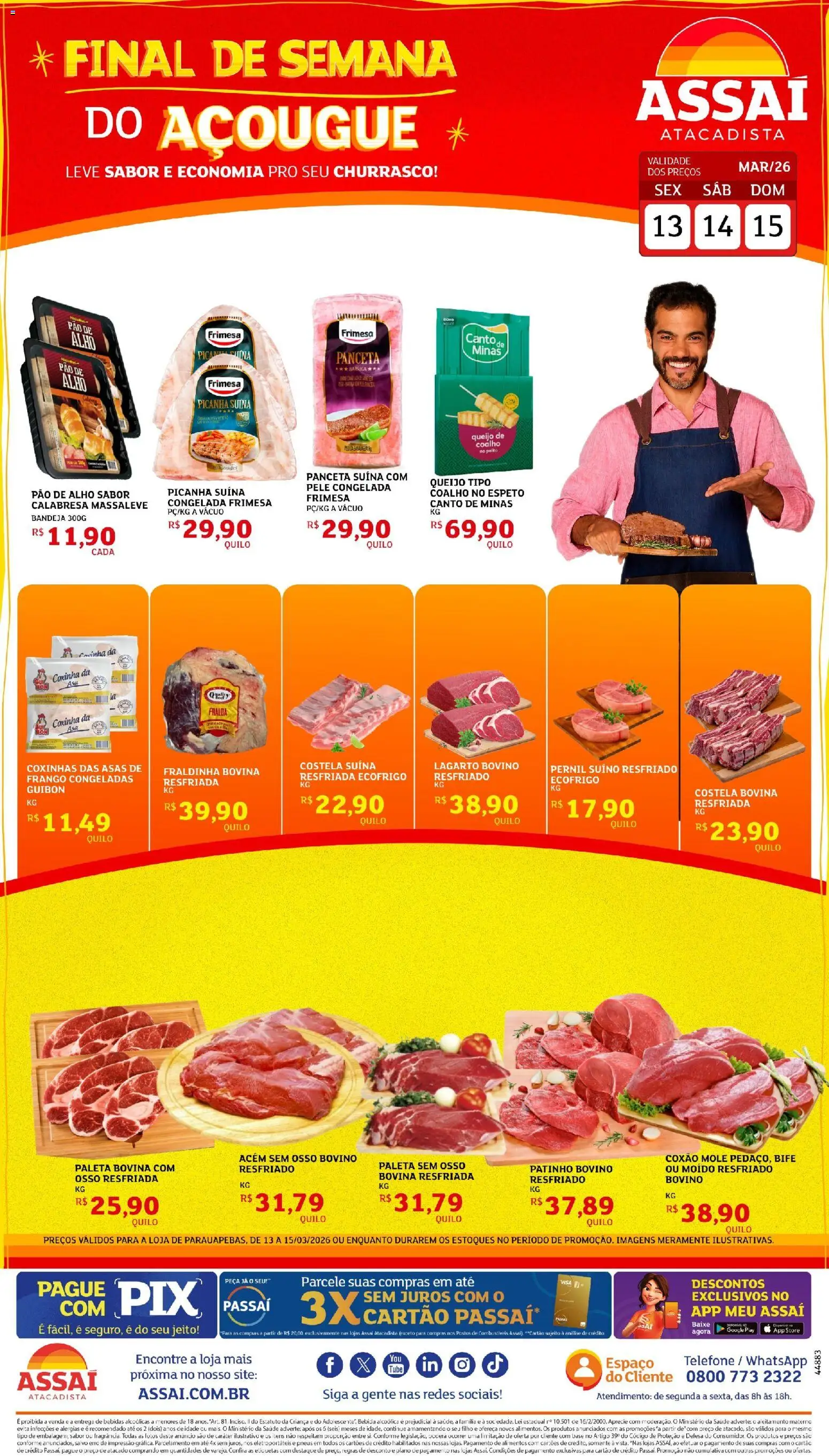 Assaí Atacadista Folheto - válido de 13.03.2026 | Página: 1 | Produtos: Pão, Base, Bandeja, Telefone
