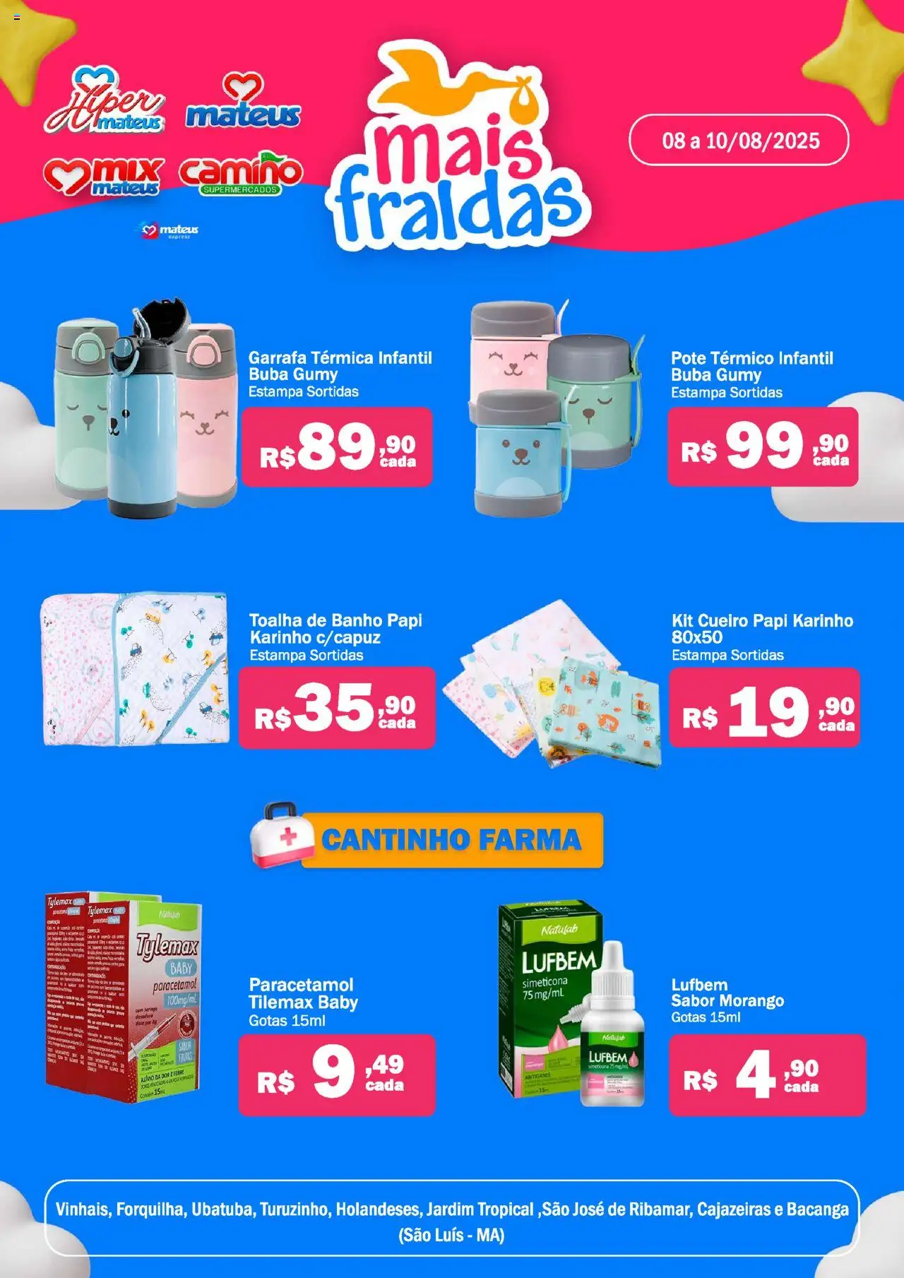 Mateus Folheto - válido de 08.08.2025 | Página: 5 | Produtos: Garrafa térmica, Toalha de banho, Fraldas