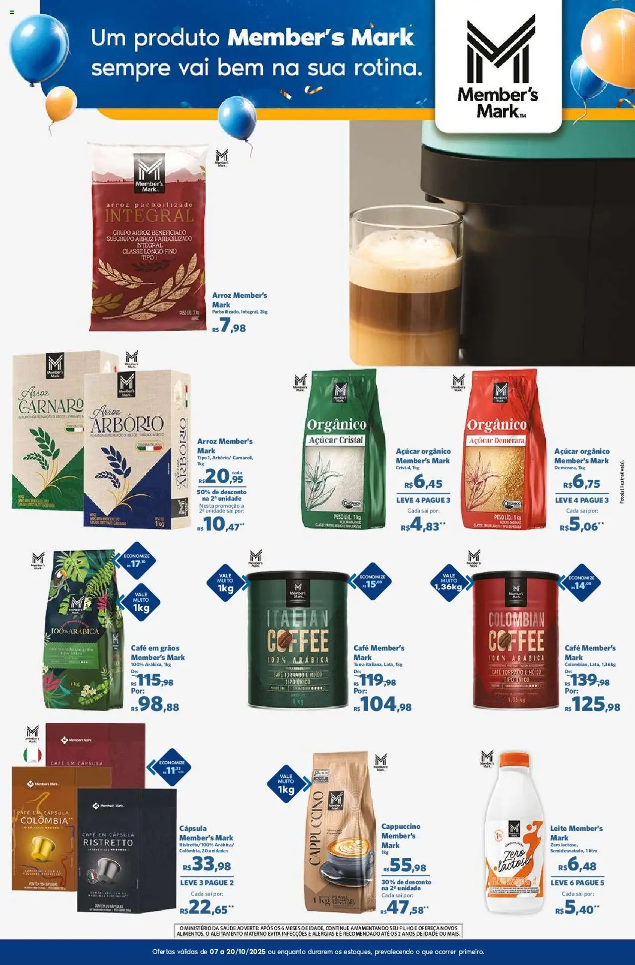 Sam's Club Folheto - válido de 07.10.2025 | Página: 3 | Produtos: Açúcar demerara, Leite, Arroz, Açúcar