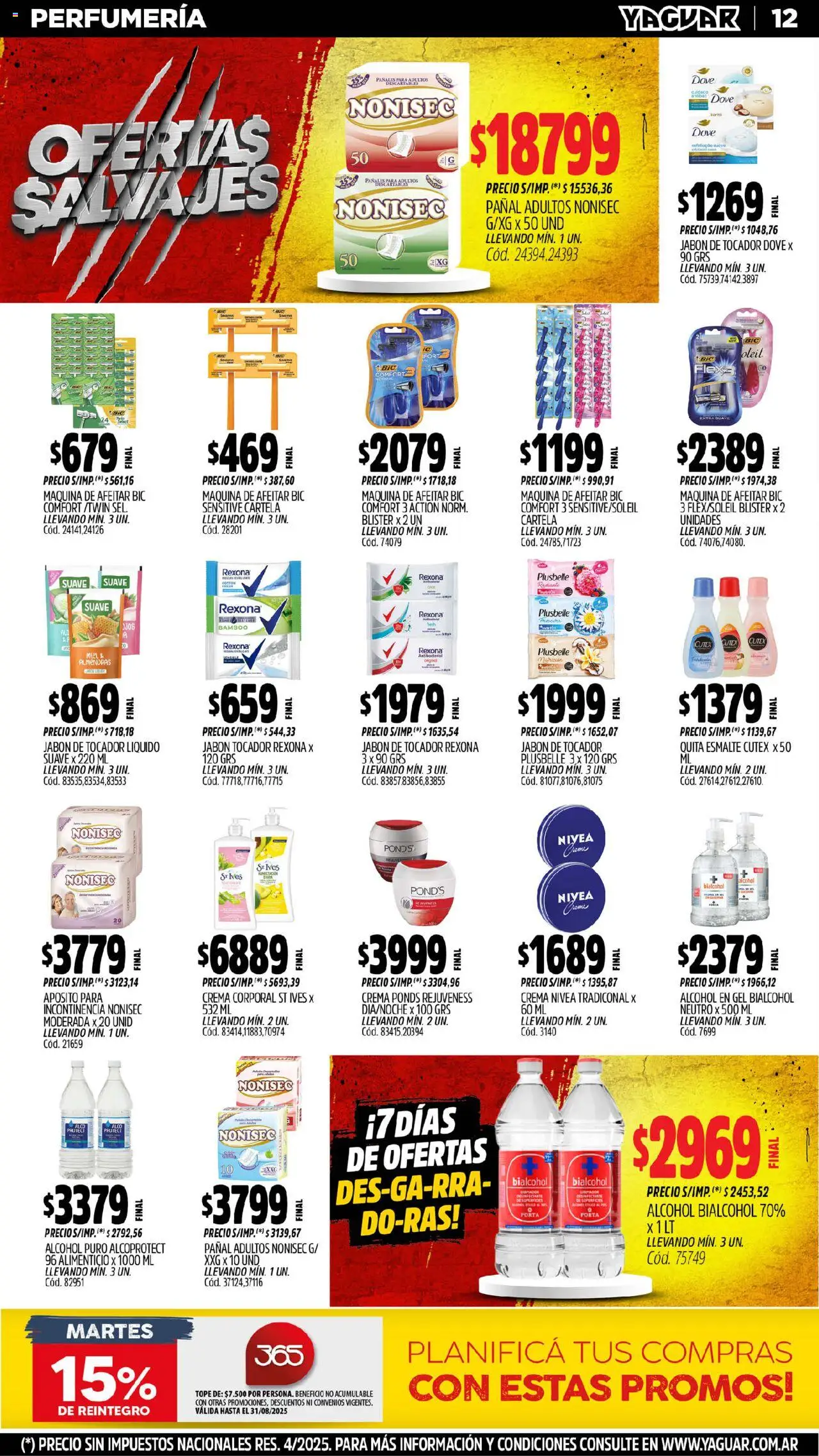 Yaguar catálogo │ válido desde el 04.08.2025 | Página: 12 | Productos: Alcohol en gel, Maquina de afeitar, Pañales, Crema