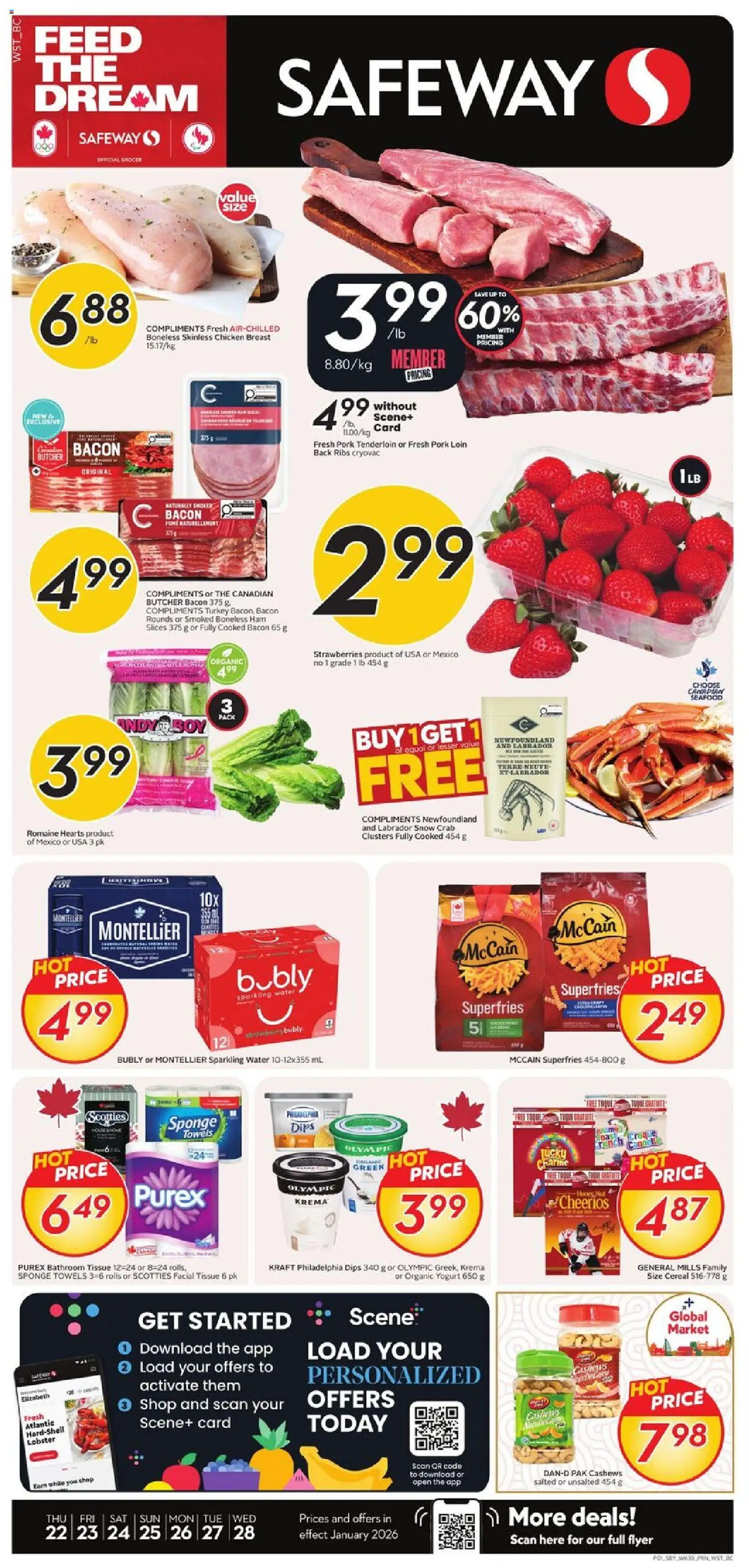 Safeway flyer valid from 22.01.2026 | Page: 1 | Products: Strawberries, Turkey, Yogurt, Ham