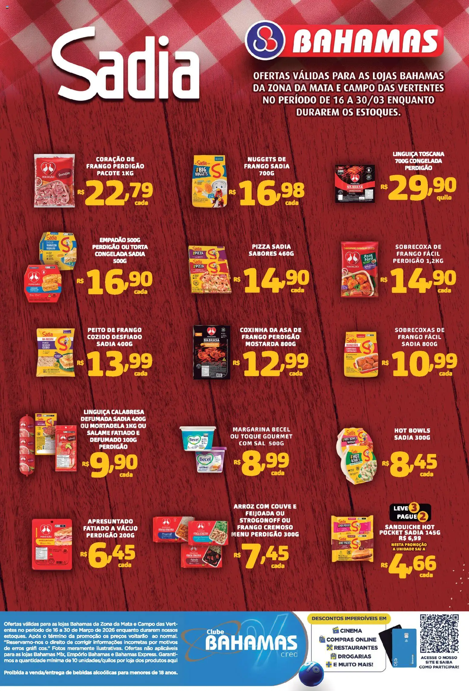 Bahamas Supermercados Folheto - válido de 16.03.2026 | Página: 1 | Produtos: Salame, Arroz, Couve, Frango