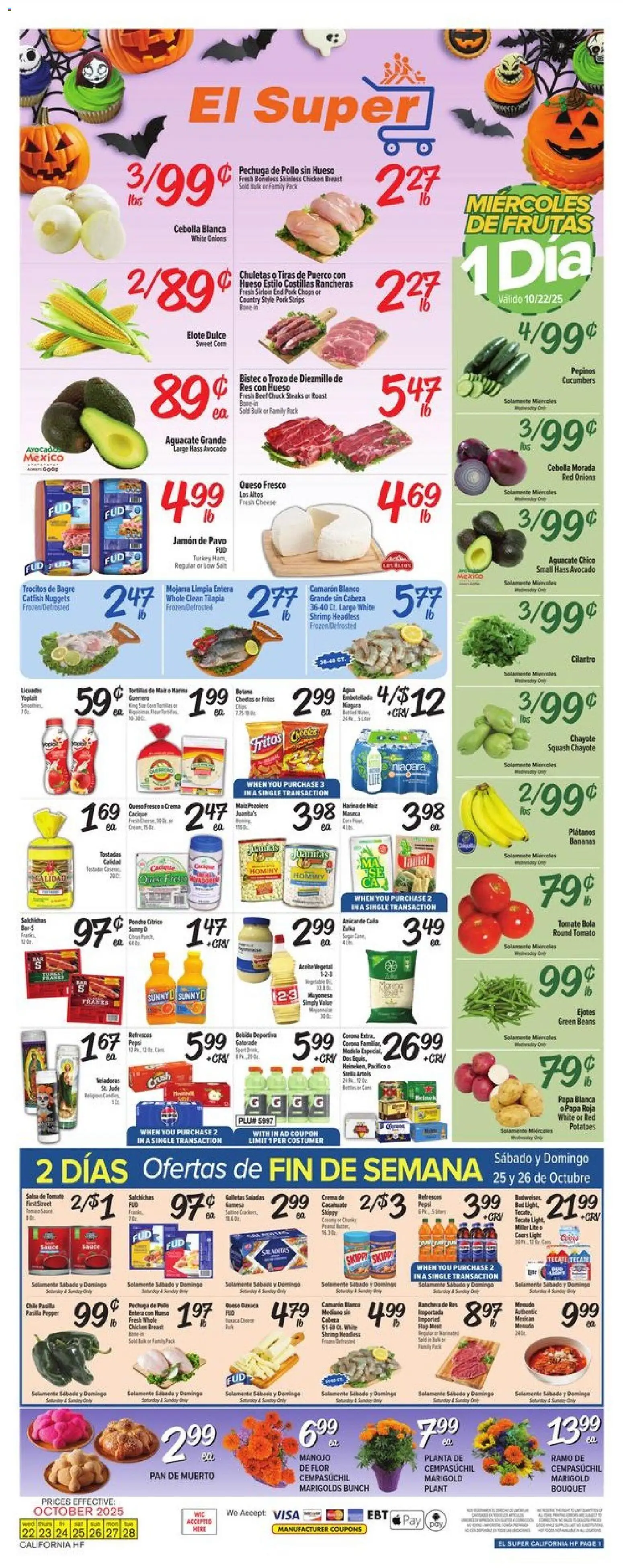 El Super Weekly Ad - CA - valid from 22.10.2025 | Page: 1 | Products: Ham, Cucumbers, Avocado, Pepper