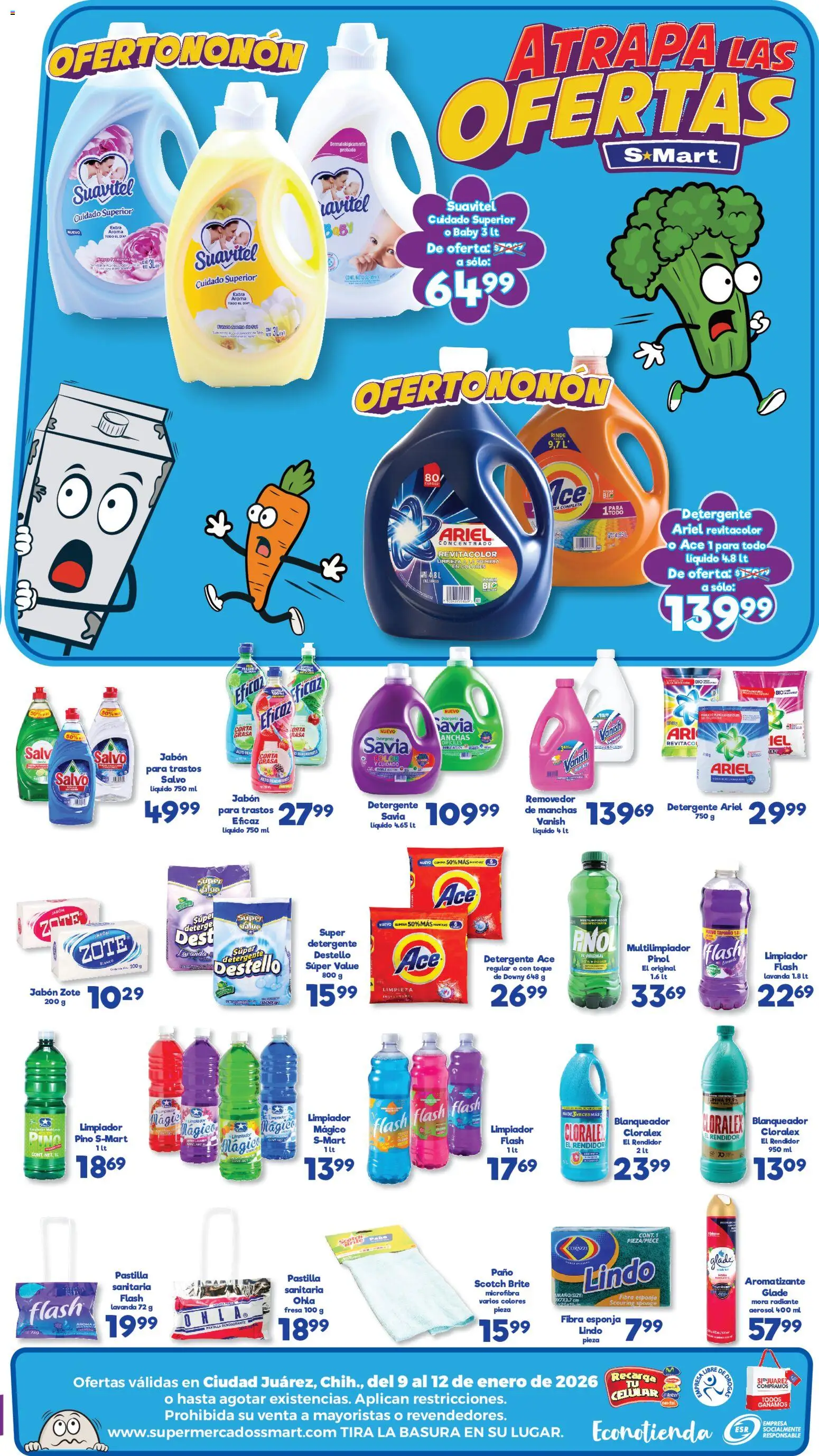Nuevas ofertas de S-Mart válidas en toda la República Mexicana desde el 09.01.2026. ¡Encuentra las mejores ofertas en S-Mart folleto Ofertas de Feria Juárez! | Página: 2 | Productos: Esponja, Huevo, Limpiador, Radiante