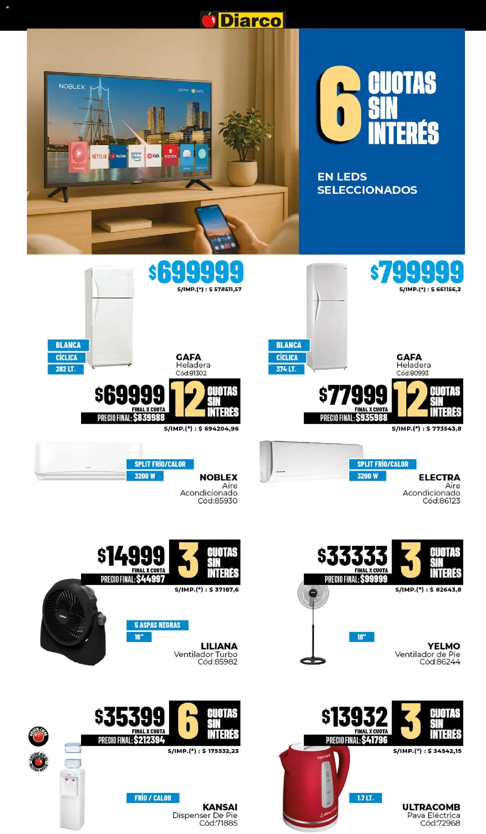 Diarco - Ofertas Hogar, Bazar Y Electro │ válido desde el 08.12.2025 | Página: 3 | Productos: Video, Aire acondicionado, Heladera, Pava eléctrica