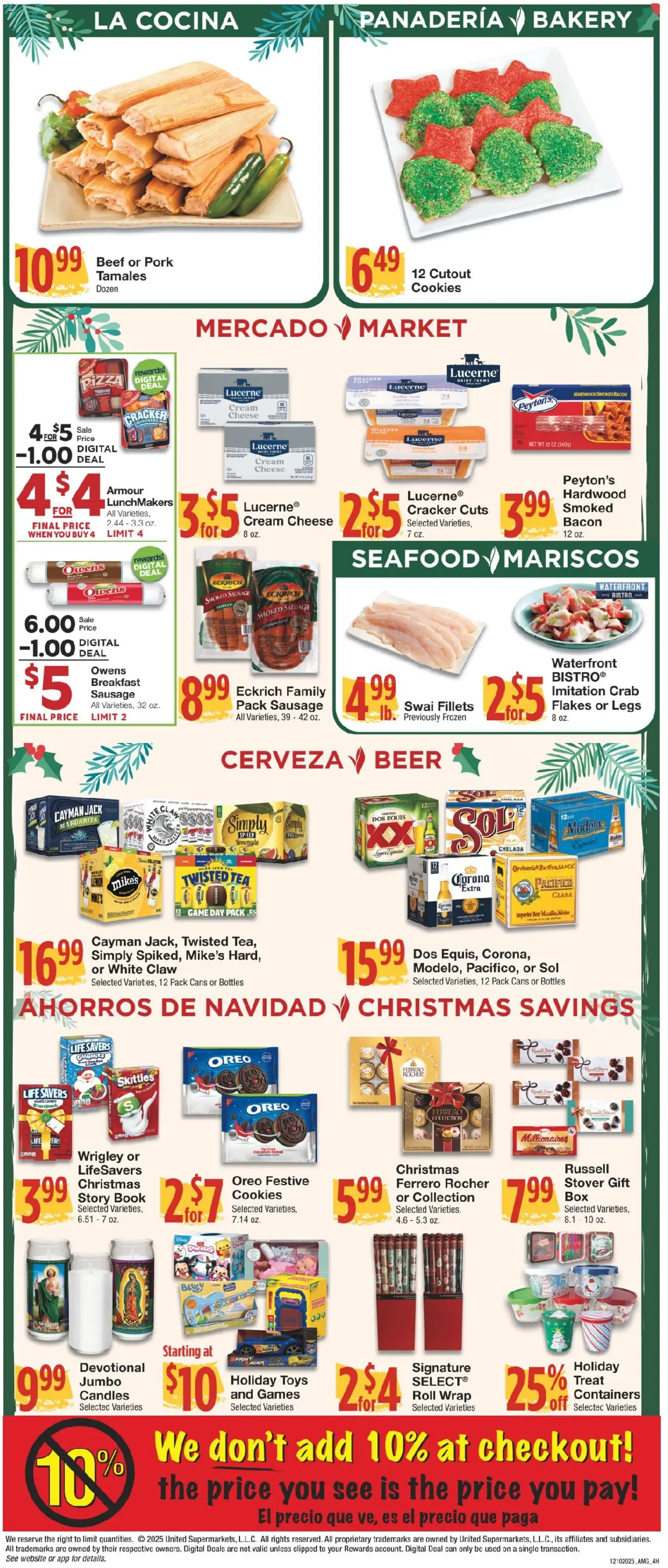 United Supermarkets Ad - valid from 09.12.2025 | Page: 4 | Products: Cheese, Pork, Tea, Cookies