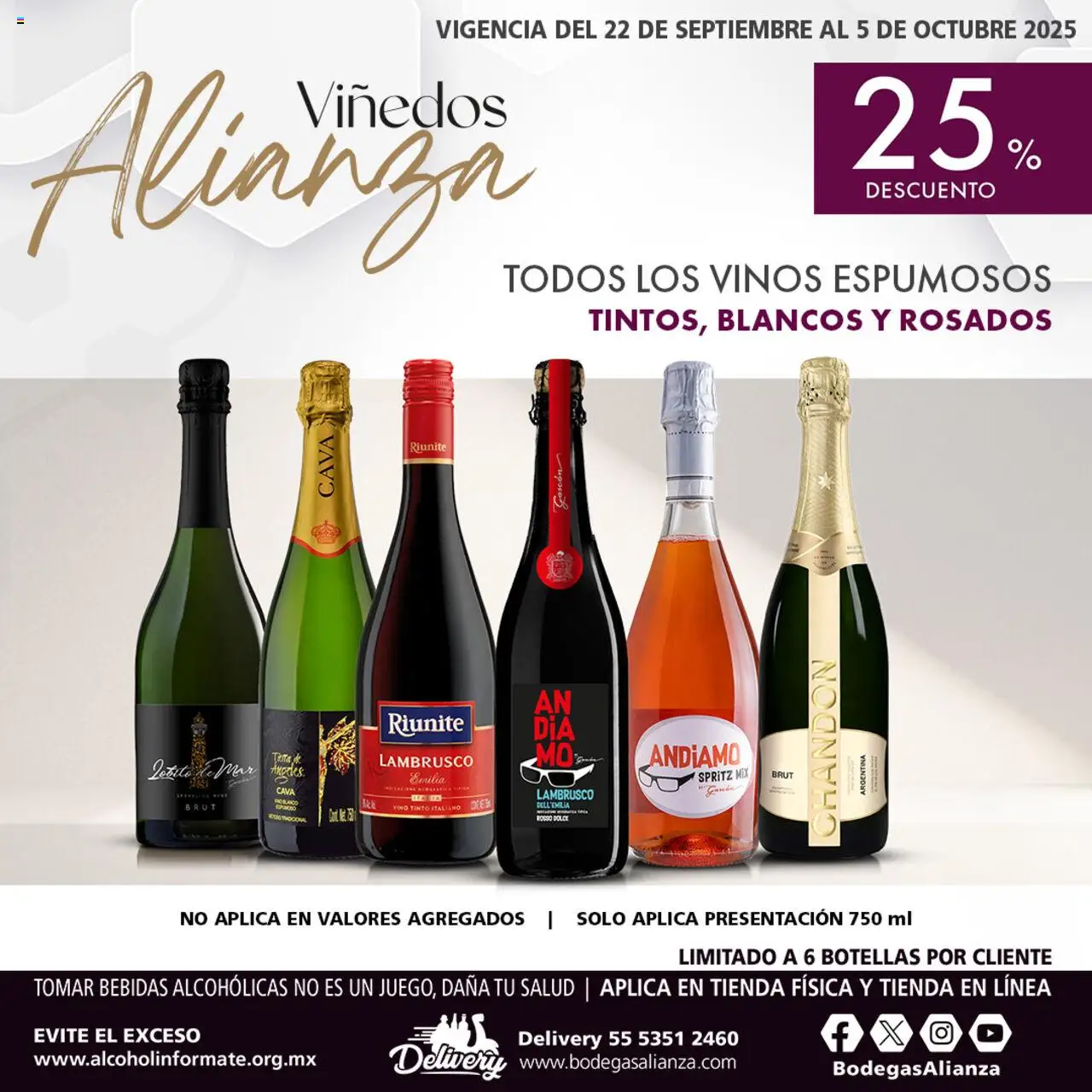 Nuevas ofertas de Bodegas Alianza válidas en toda la República Mexicana desde el 22.09.2025. ¡Encuentra las mejores ofertas en Bodegas Alianza - Catálogo Viñedos! | Página: 1 | Productos: Cava, Vino