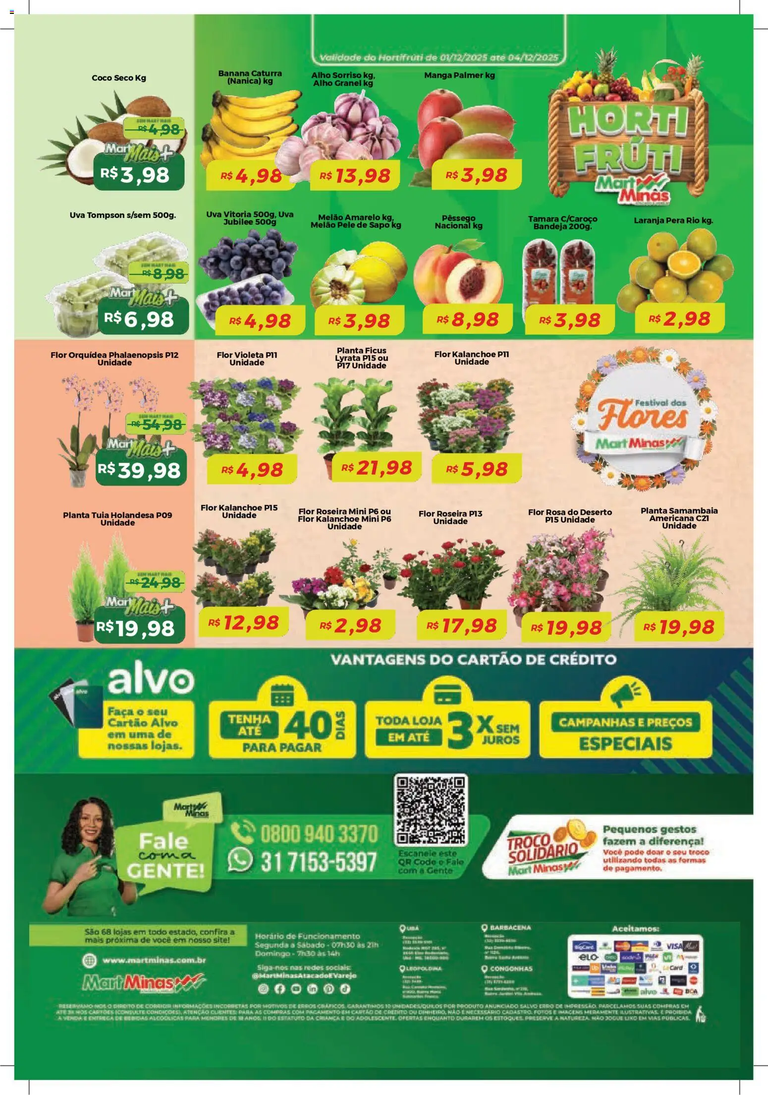 Mart Minas Folheto - válido de 01.12.2025 | Página: 8 | Produtos: Pêssego, Uva jubilee, Faca, Bandeja