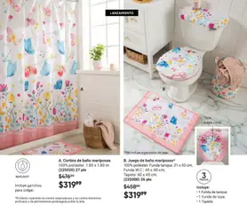 Vista previa de Juego de baño mariposas*, 100% poliéster. Funda tanque: 31 x 50 cm; Funda W.C.: 45 x 40 cm; Tapete: 60 x 45 cm. (225000) 26 pts. Incluye: 1 Funda de tanque, 1 Funda de tapa, 1 Tapete., nuevo folleto de la tienda, válido en México a partir del 10.01.2026 | Página: 81 | Productos: Juego, Funda, Baño, Sobre