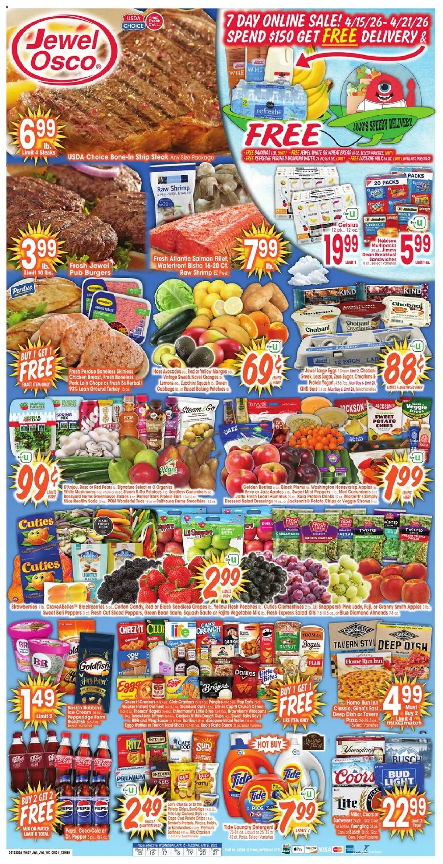 Jewel Osco Weekly Ad - IN - valid from 15.04.2026 | Page: 1 | Products: Detergent, Strawberries, Ice cream, Sauce