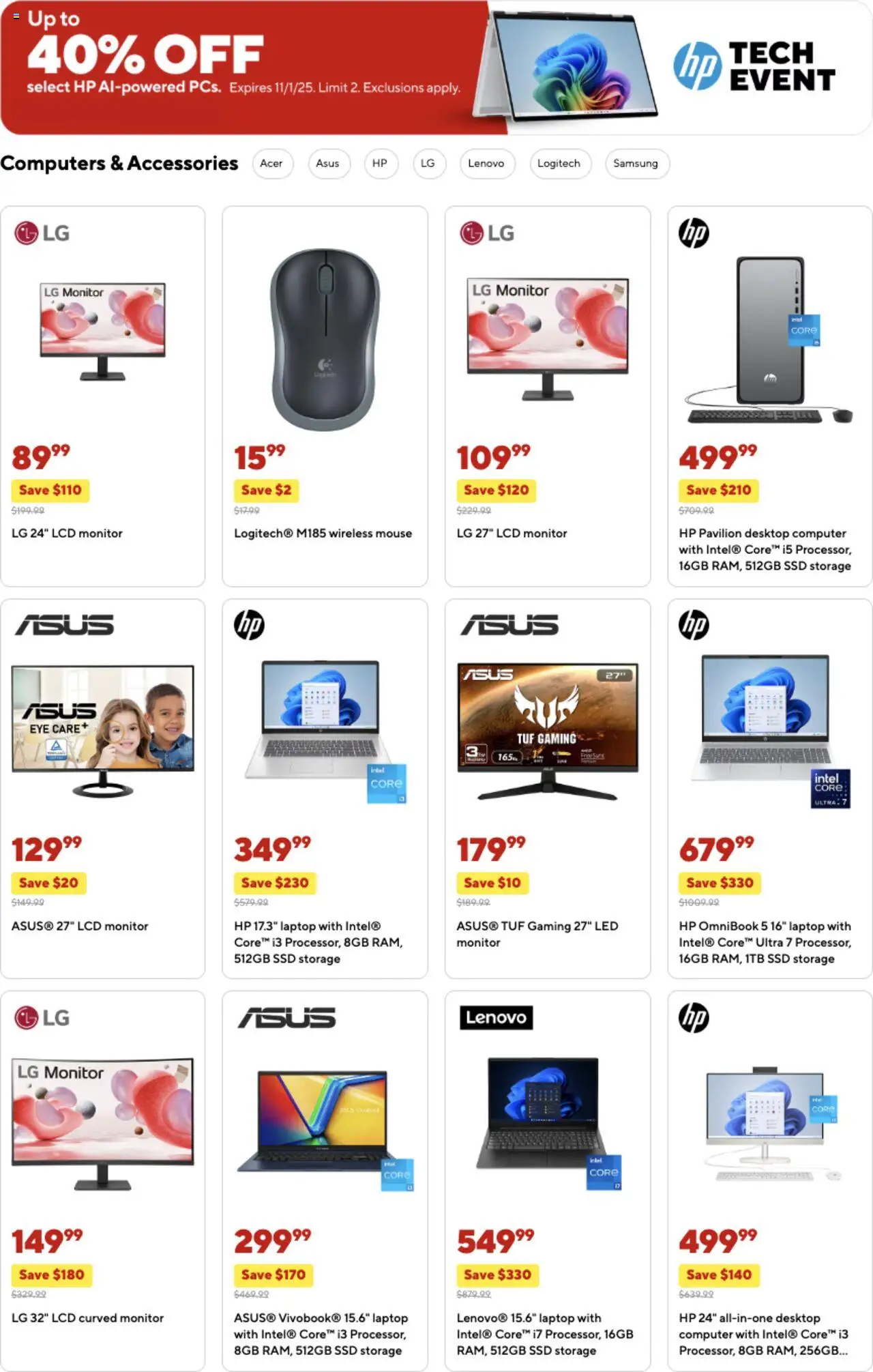 Staples Weekly Ad - valid from 05.10.2025 | Page: 7 | Products: Monitor, Desktop, Mouse, SSD