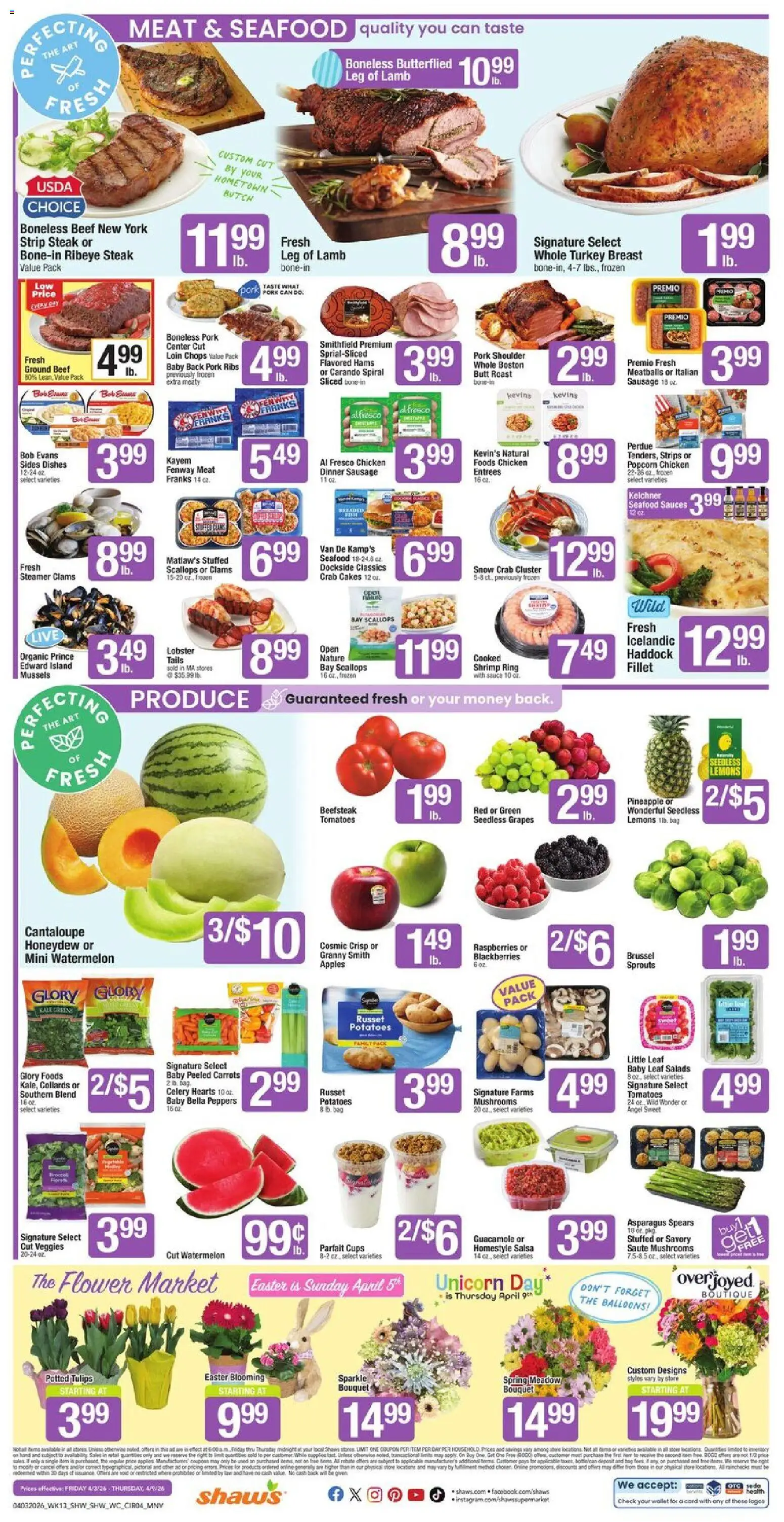 Shaw's Weekly Ad - VT - valid from 03.04.2026 | Page: 4 | Products: Asparagus, Tomatoes, Seafood, Wallet
