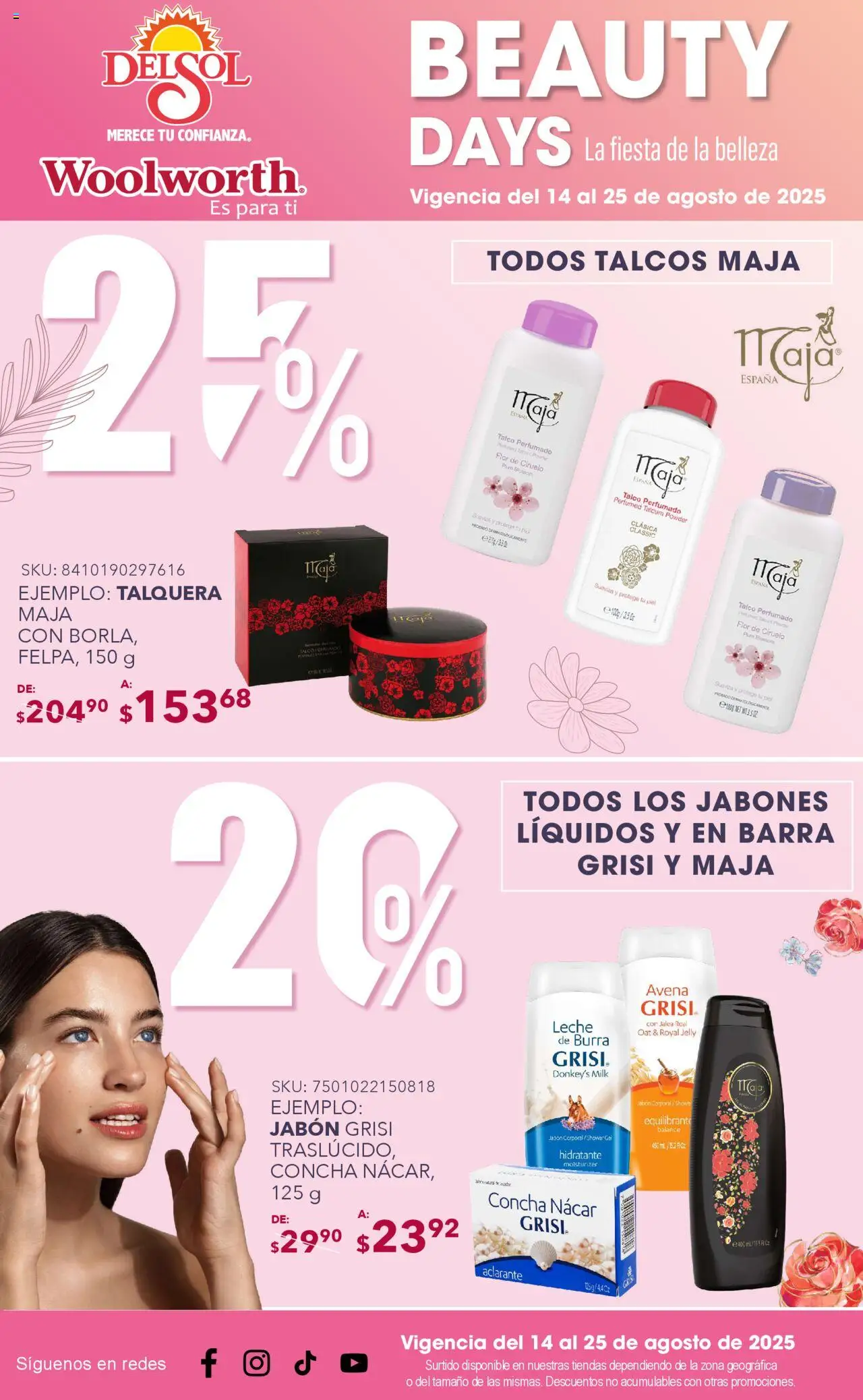 Nuevas ofertas de Del Sol y Woolworth válidas en toda la República Mexicana desde el 14.08.2025. ¡Encuentra las mejores ofertas en Del Sol y Woolworth - Catálogo La Fiesta de la Belleza - Pasillo Grisi Agosto! | Página: 5 | Productos: Avena, Leche, Barra, Aclarante