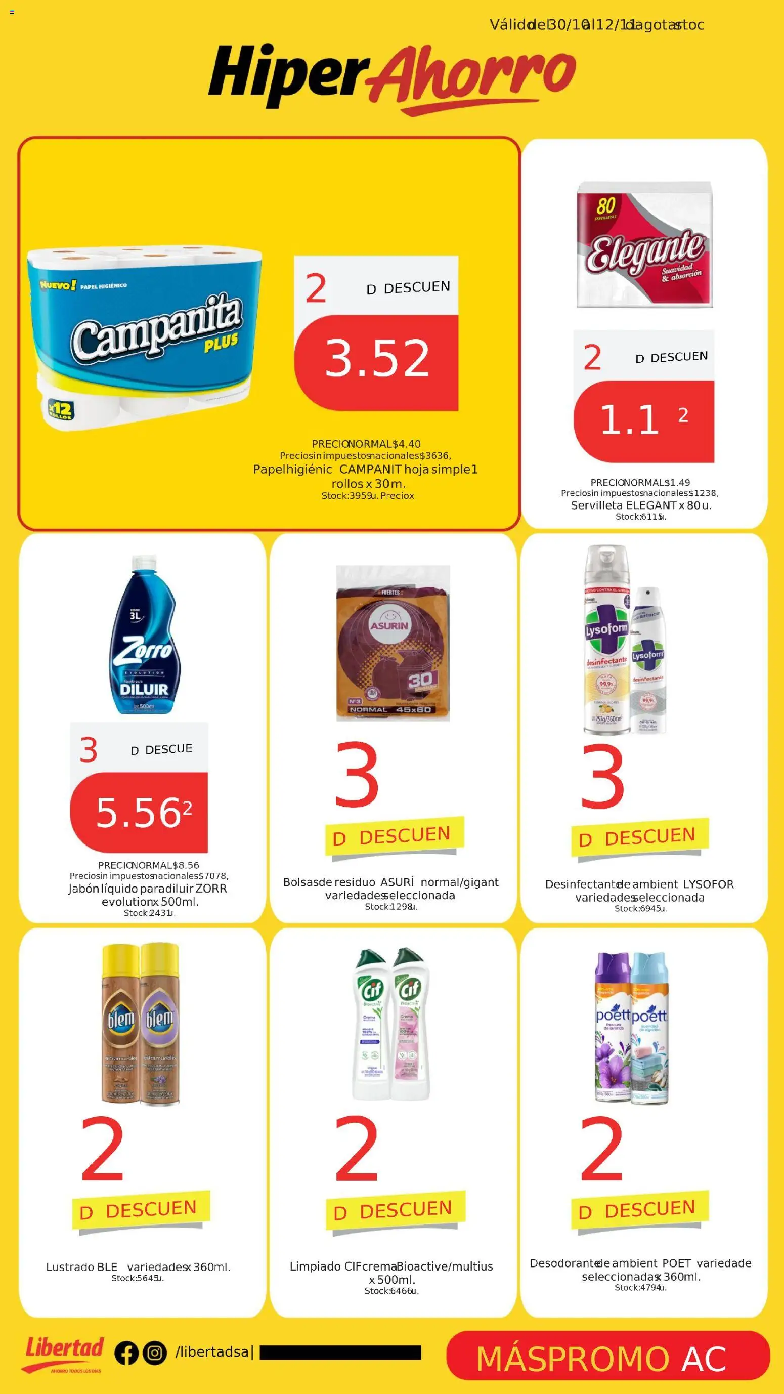 Hipermercado Libertad catálogo │ válido desde el 30.10.2025 | Página: 5 | Productos: Papel higiénico, Algodón, Servilletas, Jabón líquido