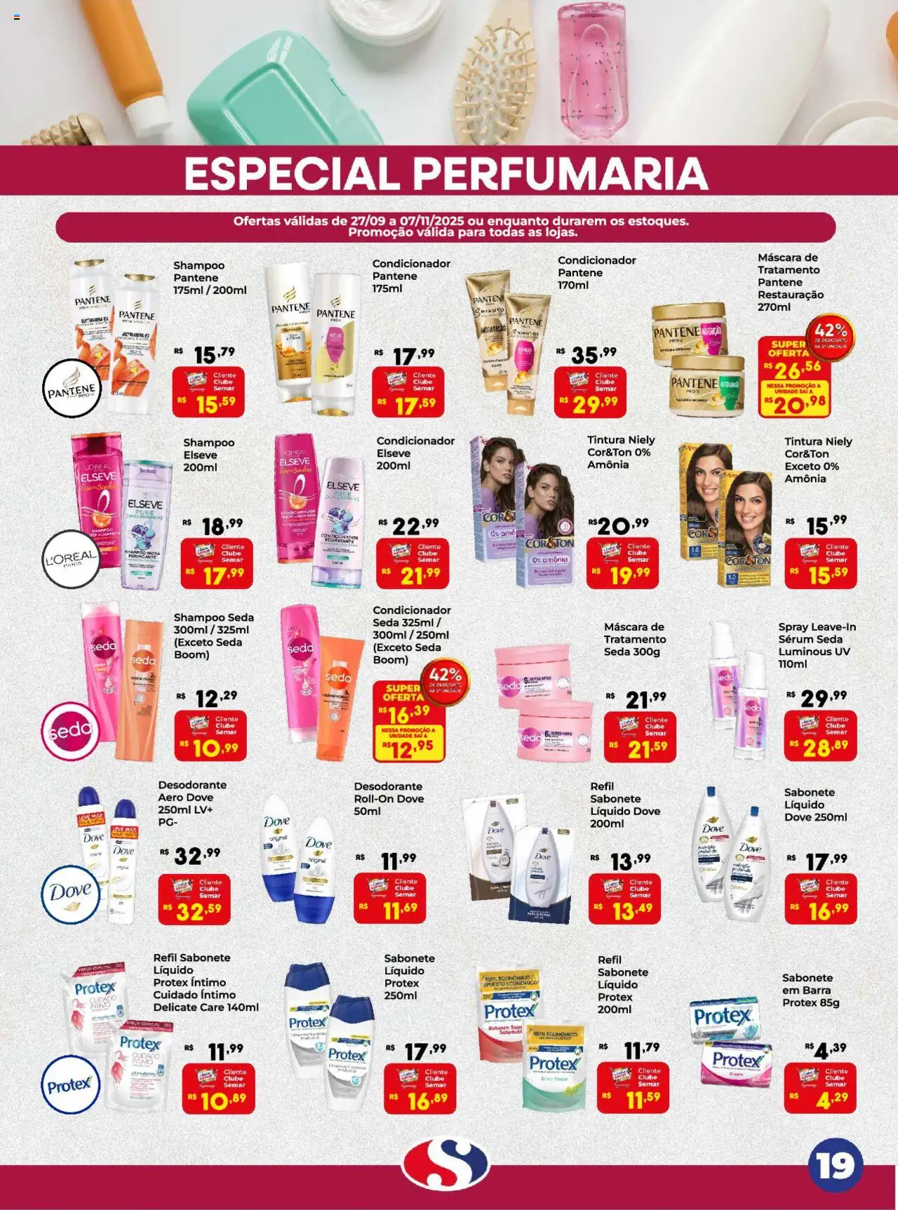 Semar Supermercado Folheto - válido de 27.09.2025 | Página: 19 | Produtos: Shampoo, Condicionador, Sabonete, Sabonete líquido