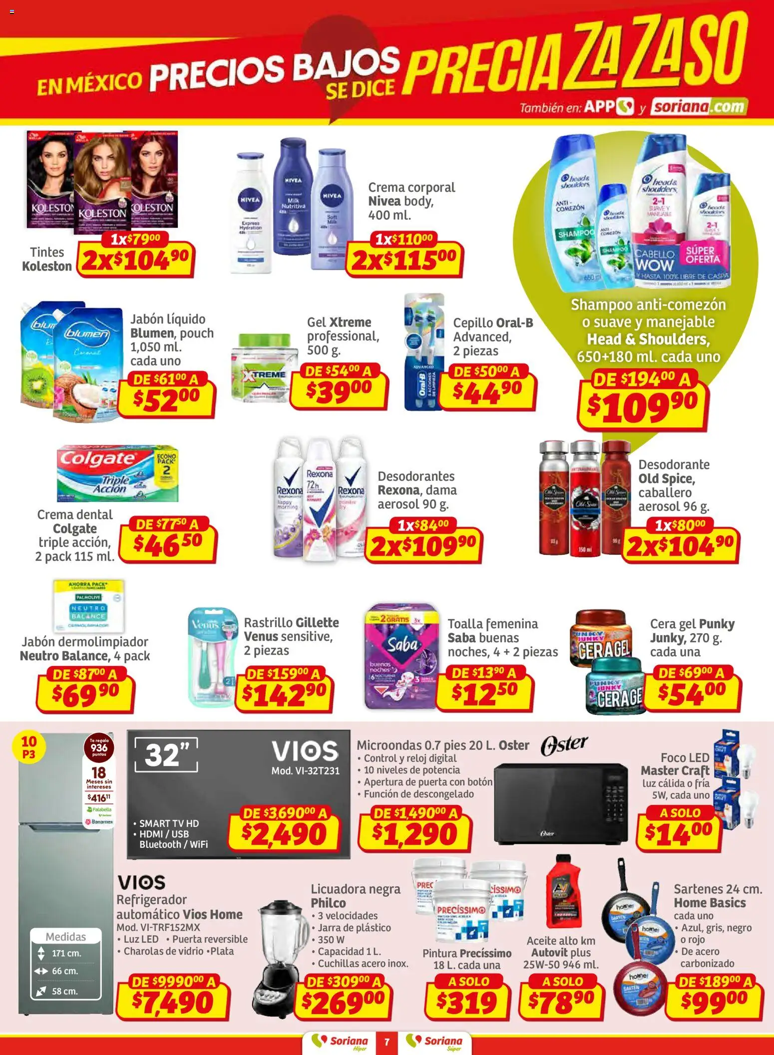 Nuevas ofertas de Soriana válidas en toda la República Mexicana desde el 02.01.2026. ¡Encuentra las mejores ofertas en Soriana - Preciazazaso Híper: Camp, Chia, Oax, Q. Roo, Tab, Yuc! | Página: 7 | Productos: Desodorante, Licuadora, Microondas, Reloj