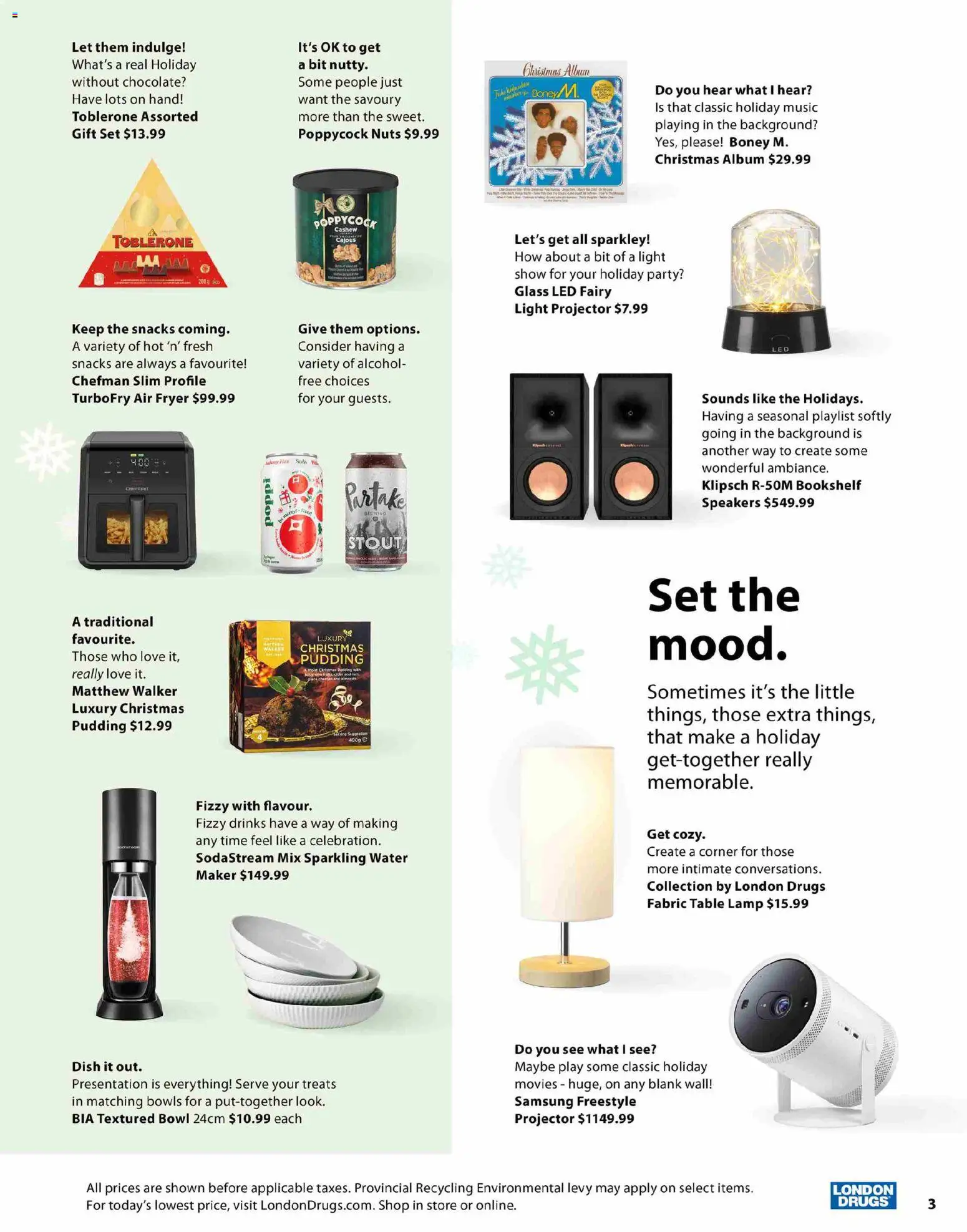 London Drugs flyer valid from 12.11.2025 | Page: 3 | Products: Nuts, Fryer, Table, Lamp