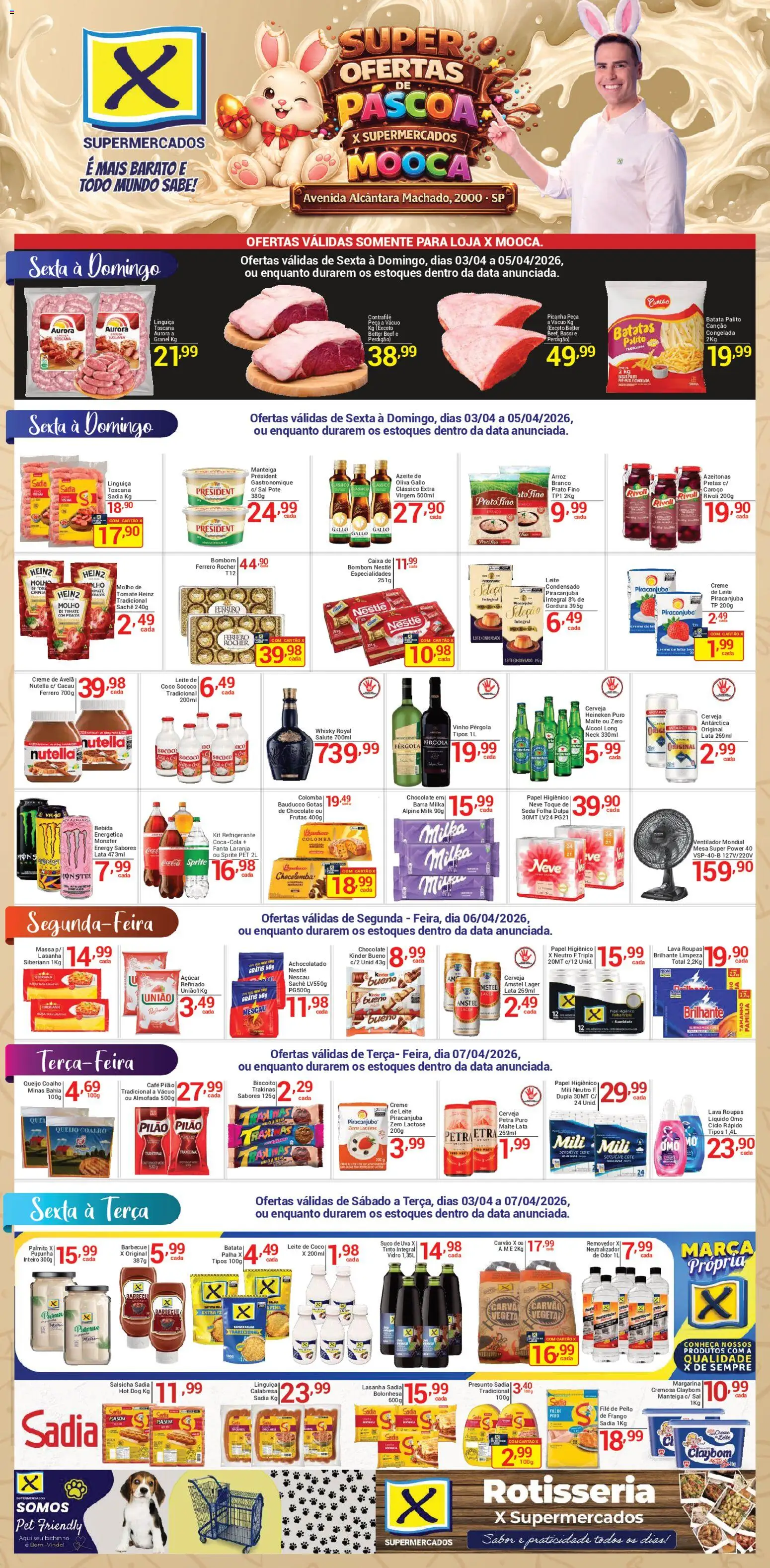 X Supermercados Folheto - válido de 03.04.2026 | Página: 1 | Produtos: Whisky, Picanha, Leite, Batata