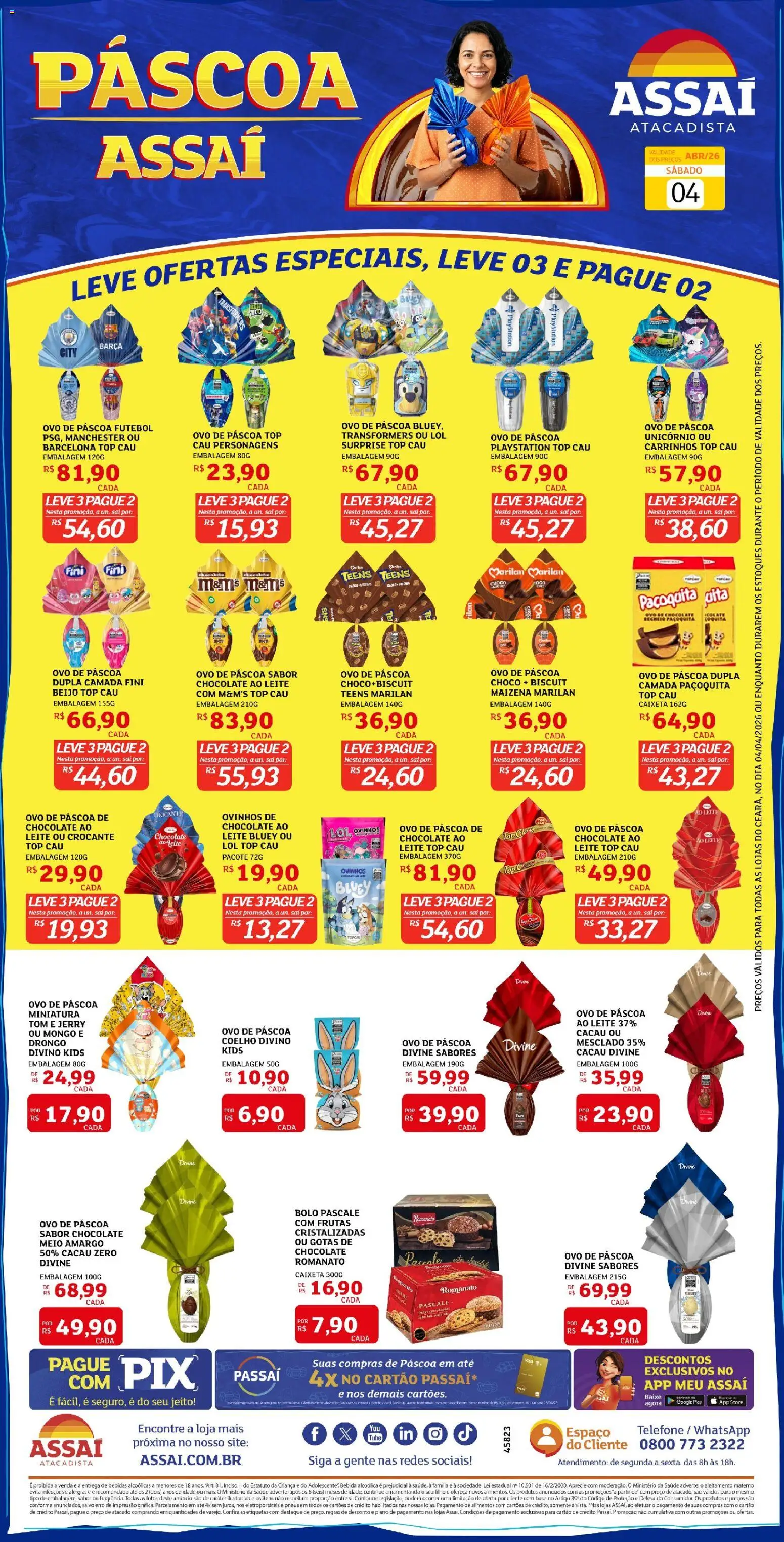 Assaí Atacadista Folheto - válido de 04.04.2026 | Página: 1 | Produtos: Chocolate, Bolo, Sal, Playstation