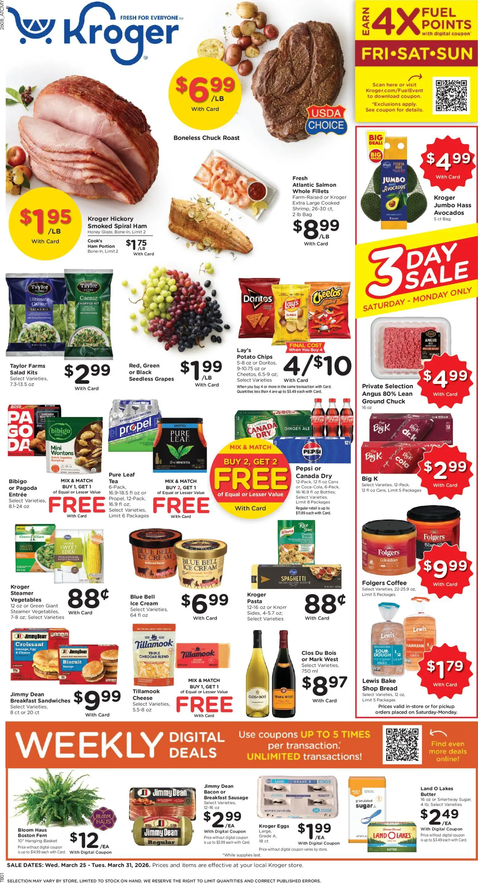 Kroger Weekly Ad - valid from 25.03.2026 | Page: 1 | Products: Ginger, Bread, Pasta, Vegetables