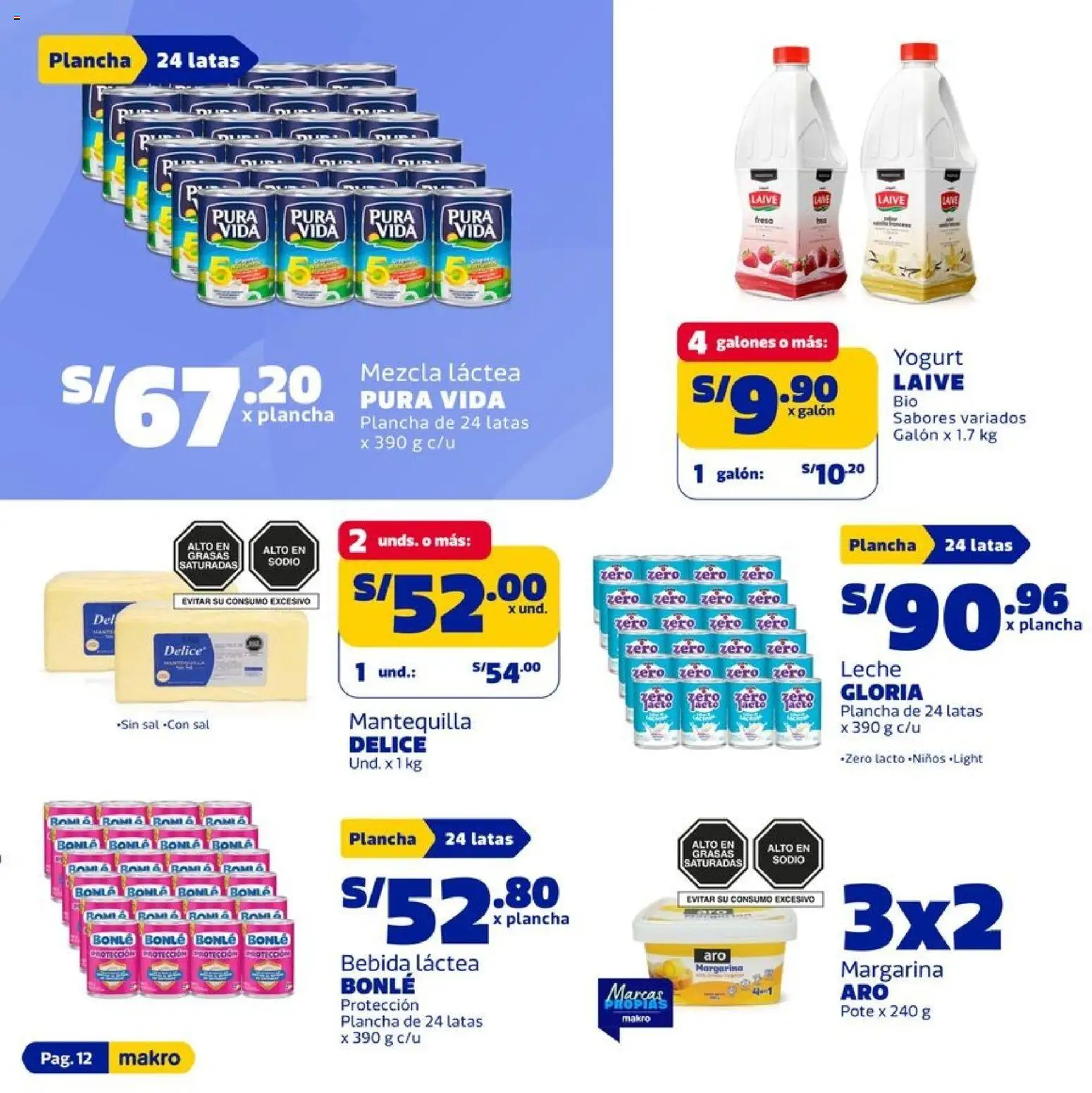 Catálogo Makro válido desde 26.03.2026 | Página: 12 | Productos: Leche, Mantequilla, Yogurt