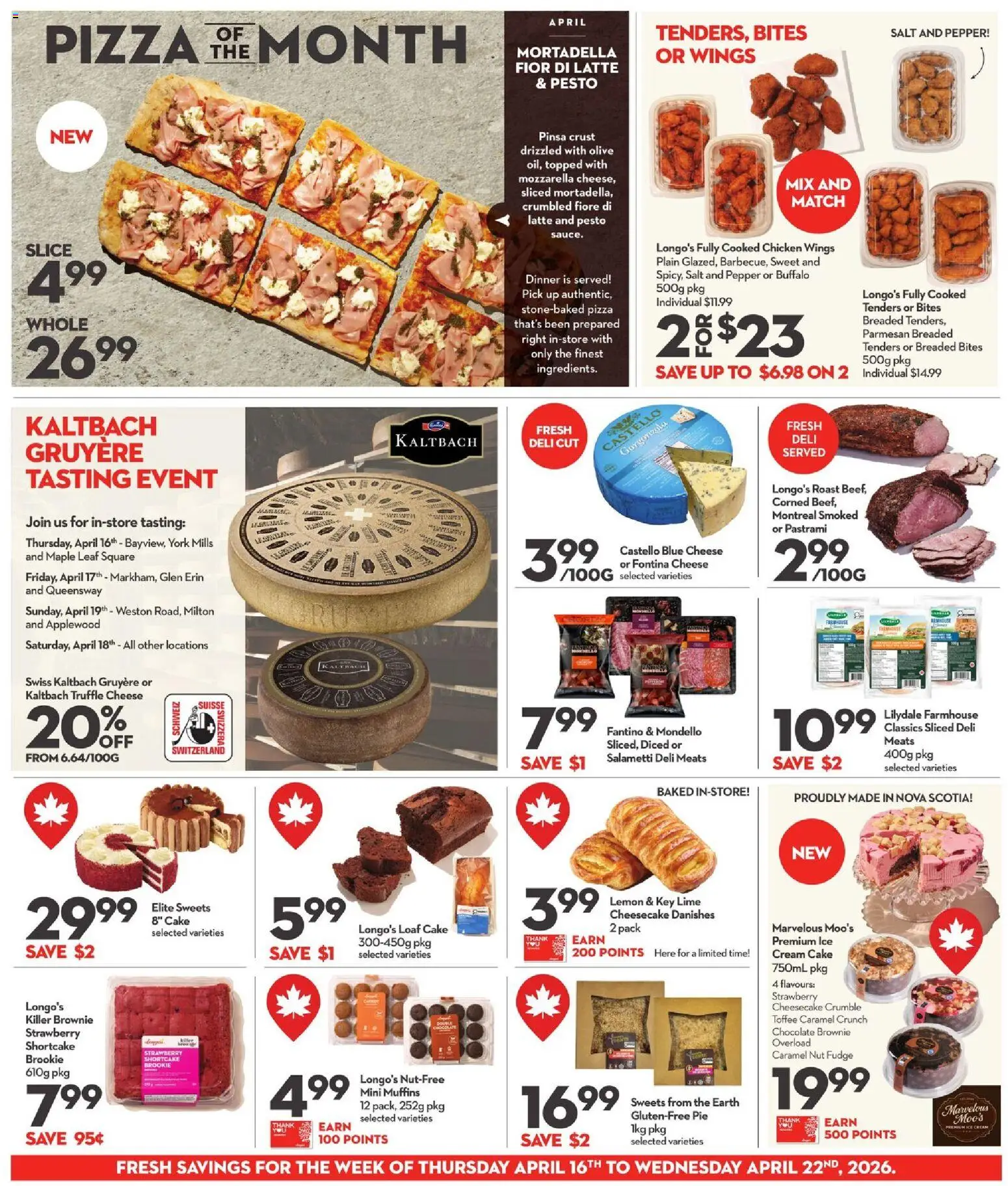 Longo's flyer valid from 16.04.2026 | Page: 9 | Products: Ice cream, Cheese, Pizza, Chicken