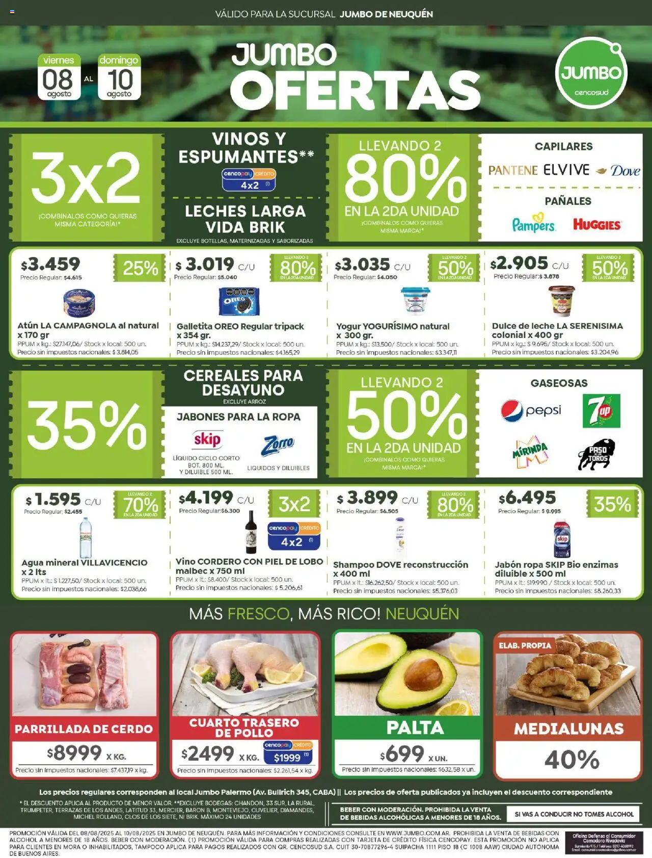 Jumbo - Ofertas | Neuquén │ válido desde el 08.08.2025 | Página: 1 | Productos: Pollo, Atún, Agua, Vino