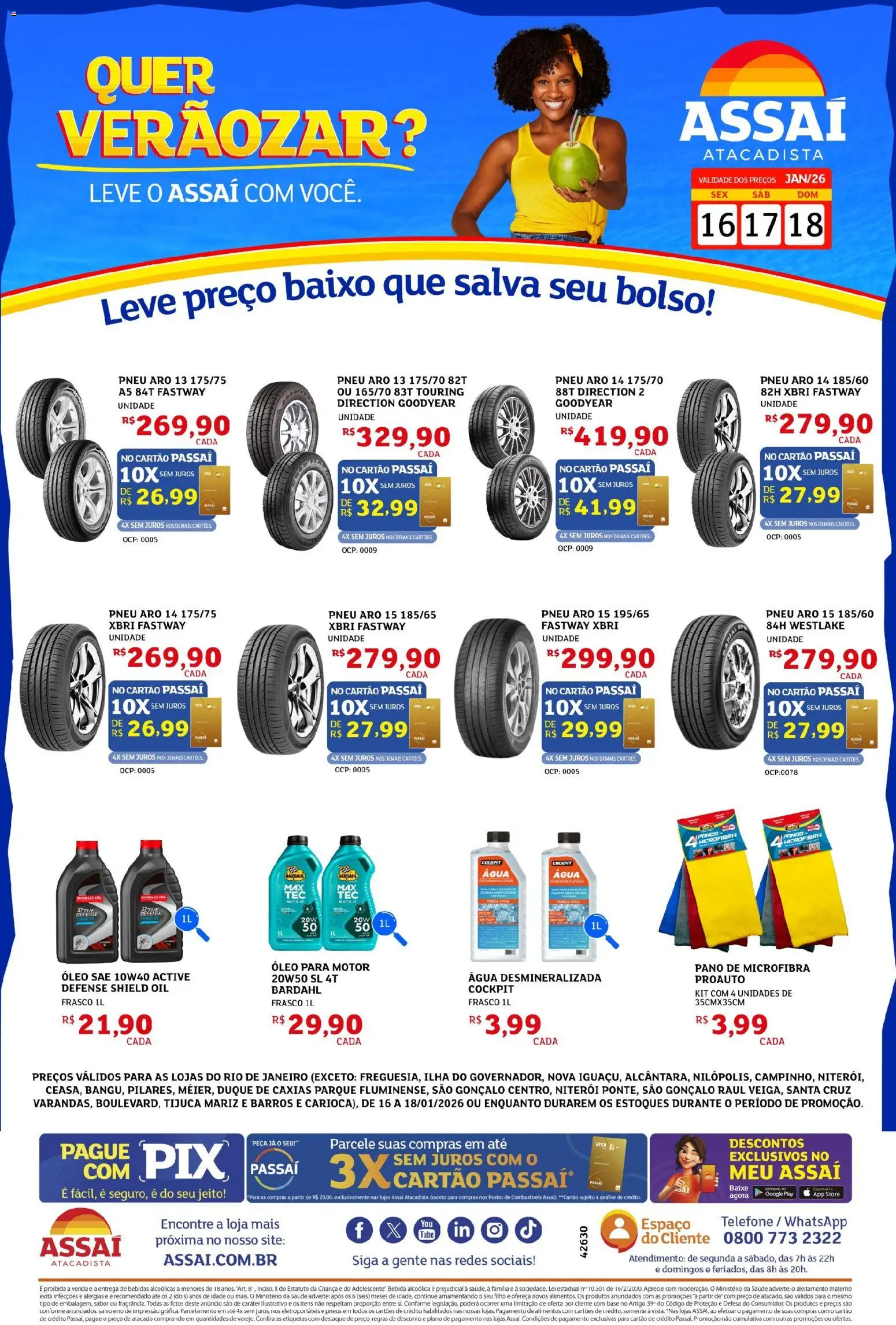 Assaí Atacadista Folheto - válido de 16.01.2026 | Página: 1 | Produtos: Pneu, Óleo, Base, Bebida