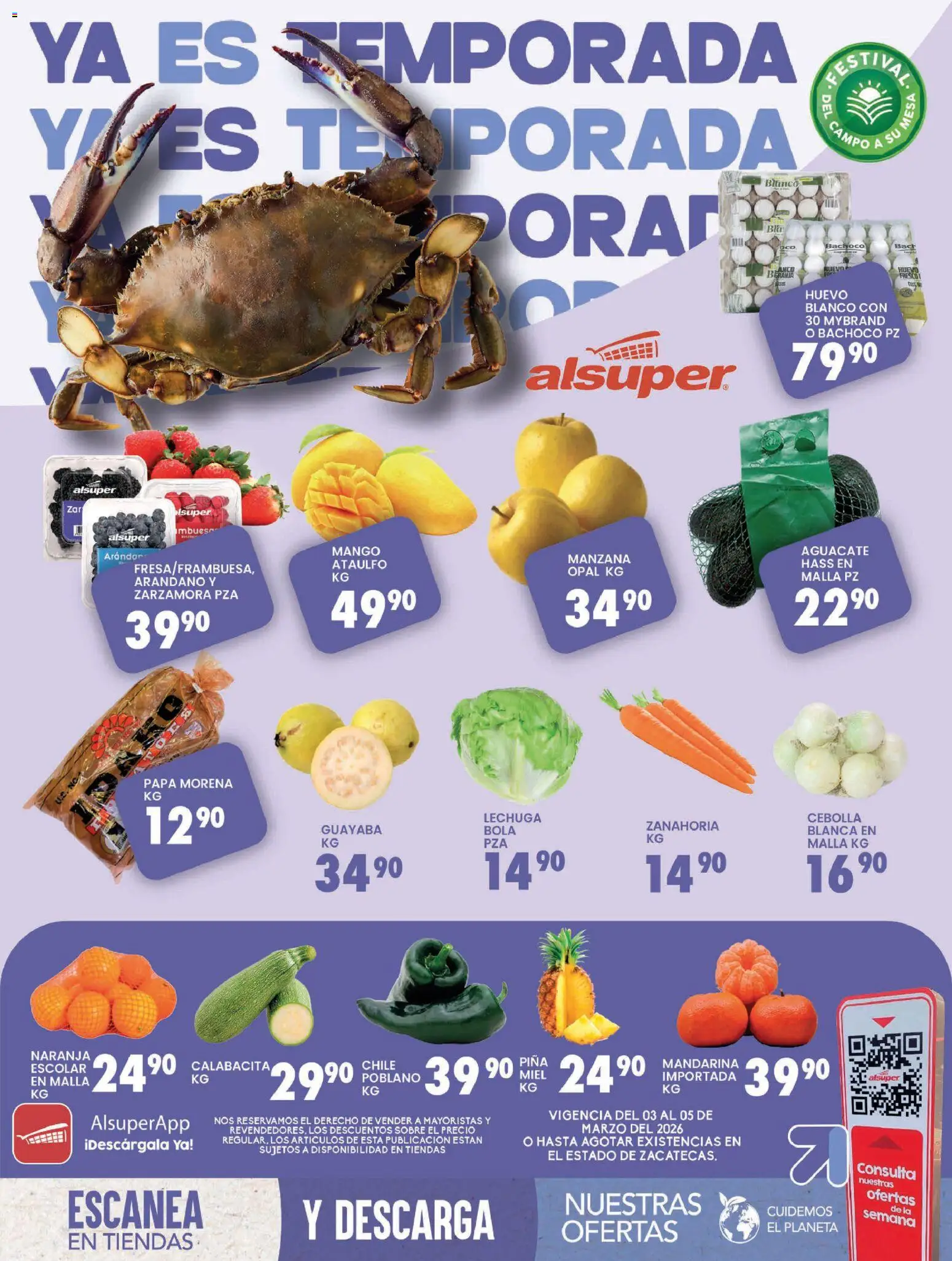 Nuevas ofertas de Alsuper válidas en toda la República Mexicana desde el 03.03.2026. ¡Encuentra las mejores ofertas en Alsuper folleto Zacatecas! | Página: 1 | Productos: Huevo, Lechuga, Zanahoria, Sobre