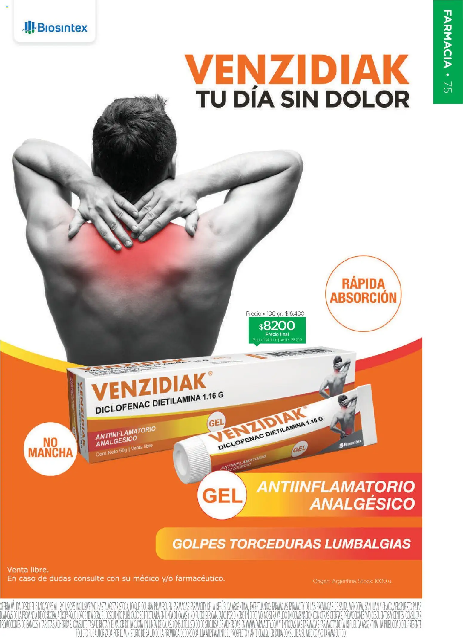 Farmacity catálogo │ válido desde el 30.10.2025 | Página: 75 | Productos: Caso, Sal, Analgésico, Antiinflamatorio