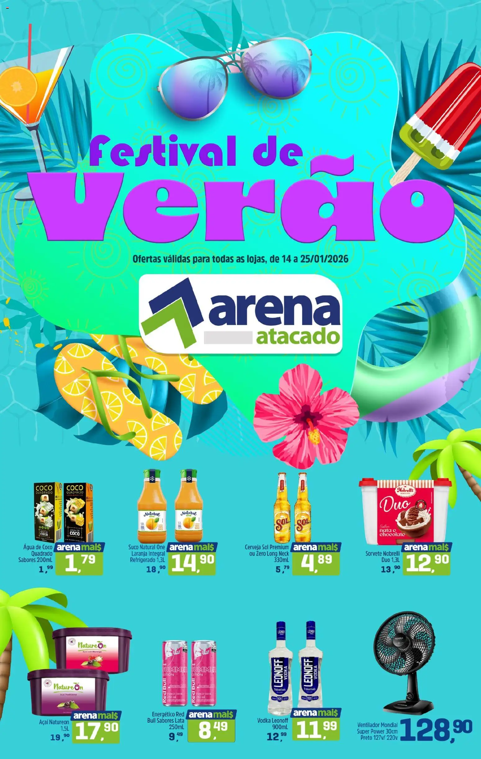 Arena Atacado Folheto - válido de 14.01.2026 | Página: 1 | Produtos: Energético, Cerveja, Sorvete, Açaí