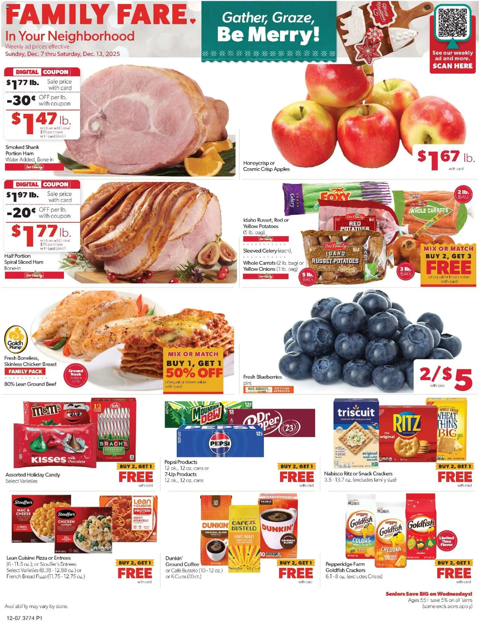 Family Fare Weekly Ad - IA - valid from 07.12.2025 | Page: 1 | Products: Milk, Coffee, Apples, Beef
