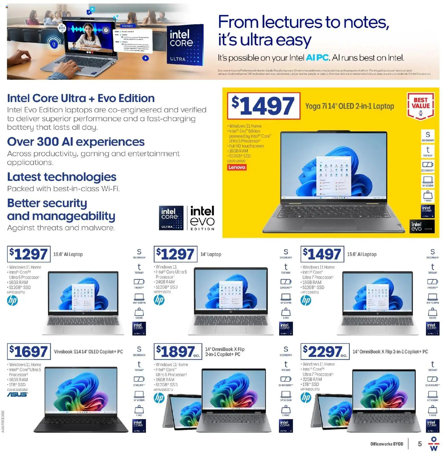 Officeworks catalogue - valid from 01.01.2026 | Page: 5 | Products: Battery, Pc, Laptop, Screen